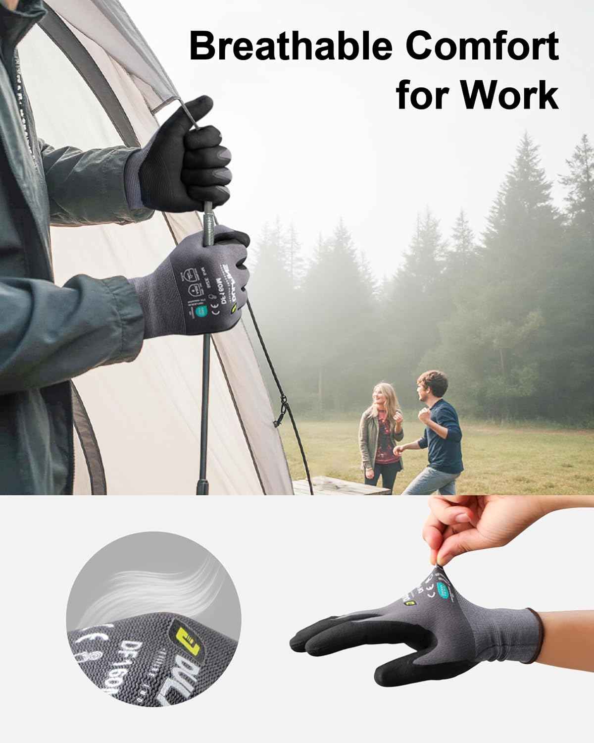 DULFINE Safety Work Gloves MicroFoam Nitrile Coated-24 Pairs Pack,Seamless Knit Nylon Glove with Black Micro-Foam Nitrile Grip,Ideal for General Purpose,Automotive,Home Improvement,Painting(Large)