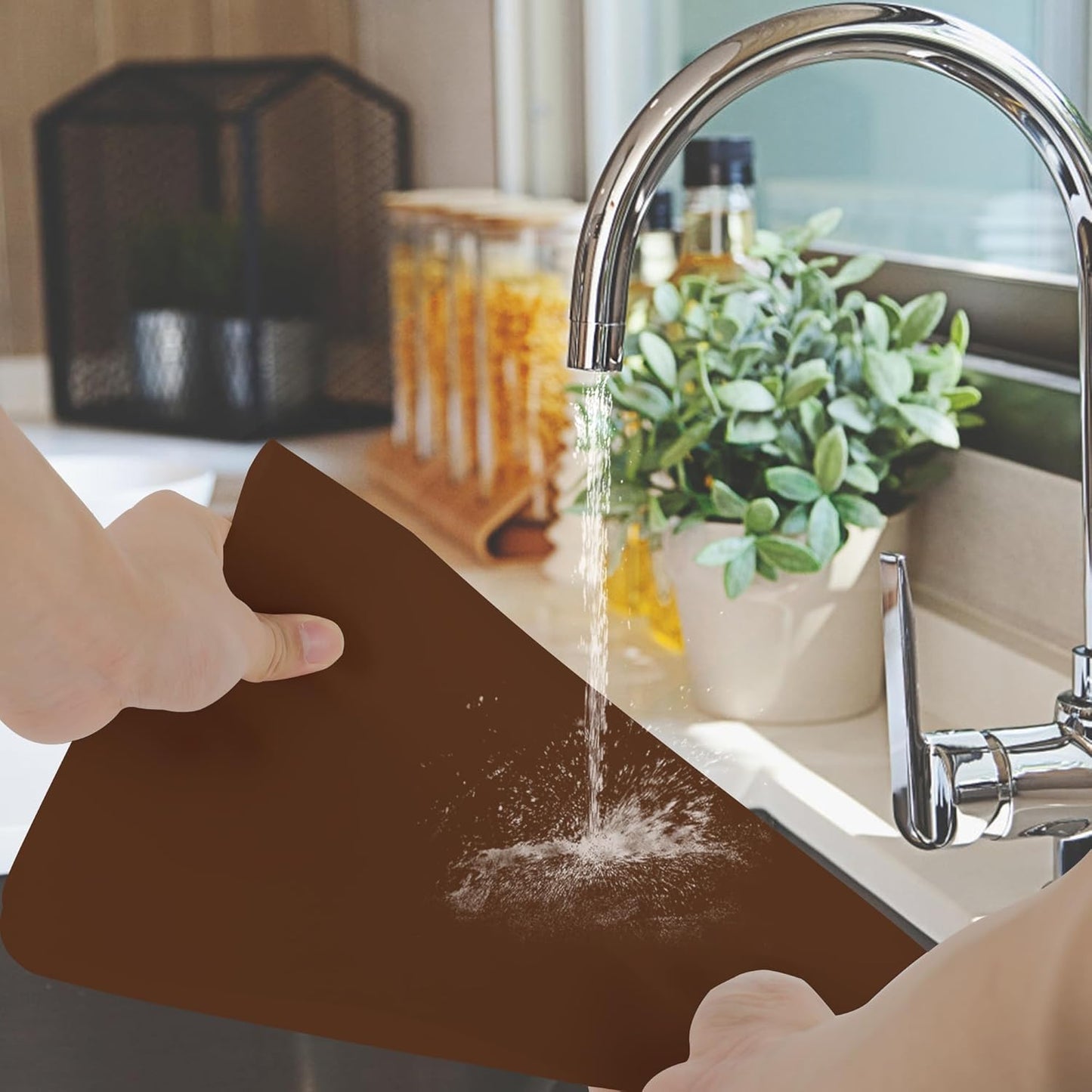 Silicone Mat for Kitchen Counter, Silicone Mat Trimable to Size (Brown, 23.6×15.7inch-2PCS), BPA-Free Silicone Placemat, Heat-Resistant NonSlip Table Mat for Air Fryer, Countertop Protector Mat