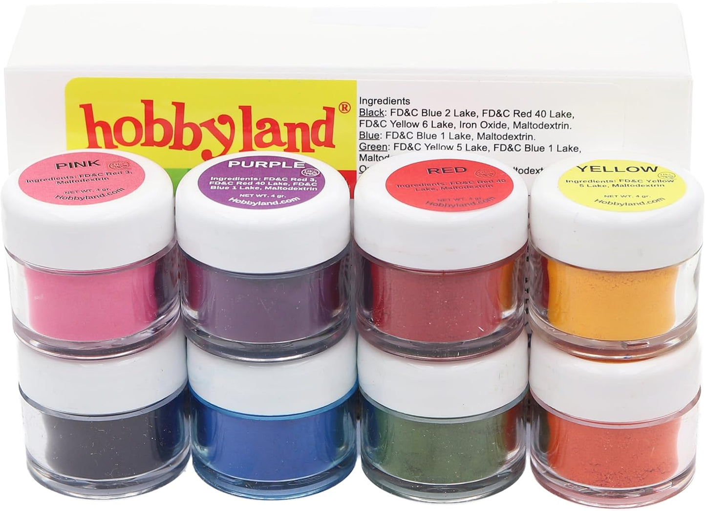 Hobbyland Powder Food Color Kit, Professional Powder Food Coloring Set, 8 Colors, 4 Gram Jars