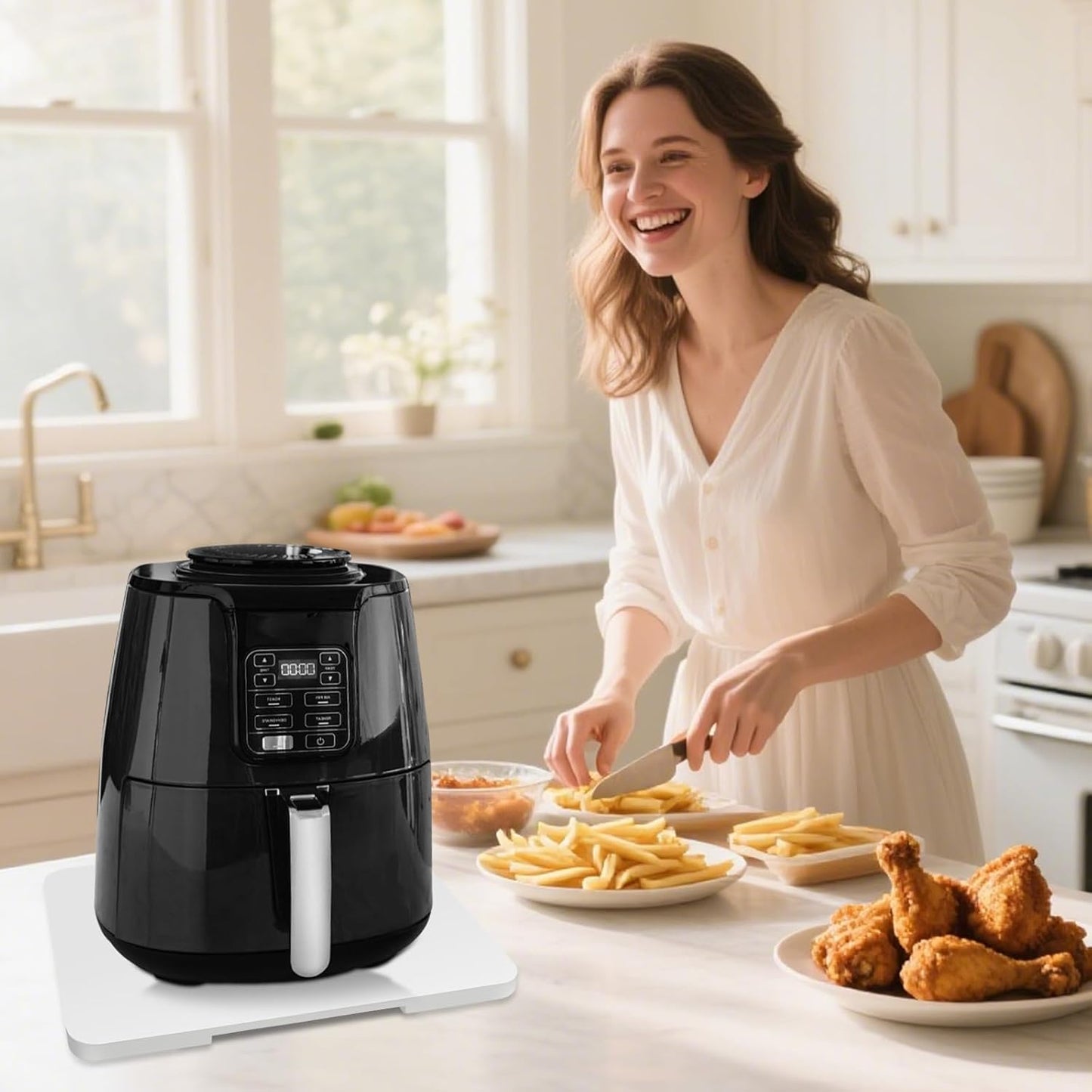 360° Rolling Tray Bamboo Appliance Slider for Kitchen Appliances, Coffee Maker Mat Tray for Countertops Sliding Tray for Coffee Maker Appliances Mat Easily from Under The Cabinet White 11.6×13.9