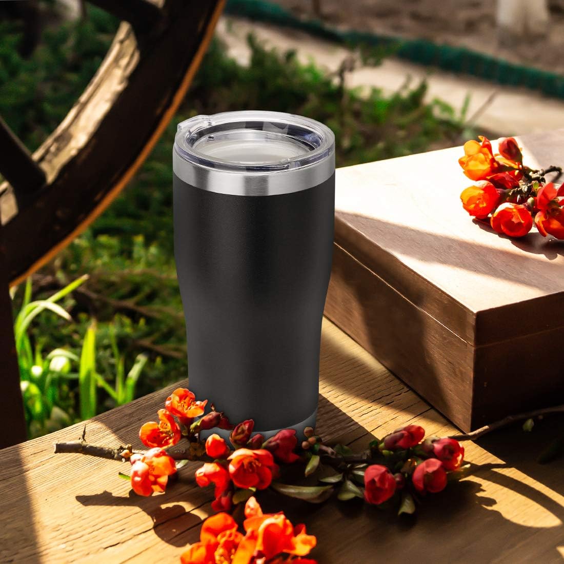 DOMICARE 20oz Tumbler with Lid Stainless Steel Tumblers Bulk, Double Wall Vacuum Insulated Coffee Travel Mug Powder Coated Tumbler, 4 Pack Black