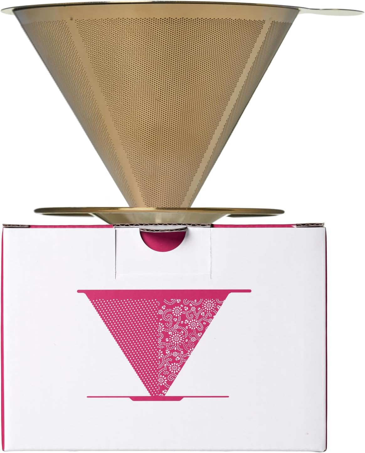 ATHIA Golden Stainless Steel Reusable Coffee Filter, Pour Over Cone Dripper with Fine Mesh, Paperless & Eco-Friendly Design, Fits Most Mugs, Carafes & Coffee makers (Golden, Standard)