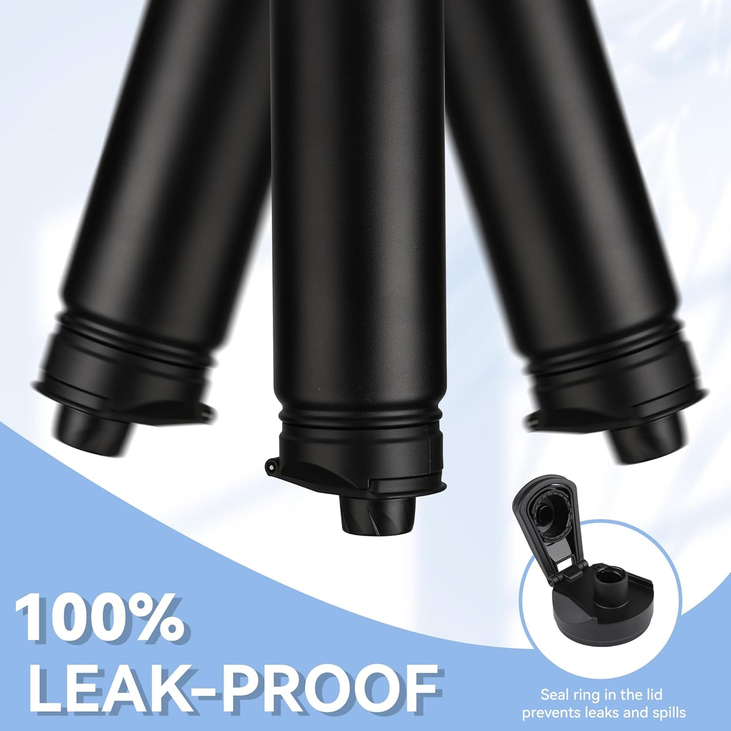 HASLE OUTFITTERS Insulated Water Bottle 22 oz Double Wall Stainless Steel Water Bottle Wide Mouth with Straw Lid & Spout Lid Keeps Cold or Hot(Black,4)