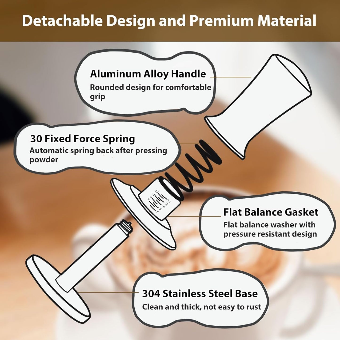 53mm Espresso Tamper, Coffee Tamper for Espresso Machine, Espresso Tamp with Spring Loaded Tamper, Depth-adjustable Espresso Hand Tampers 53mm