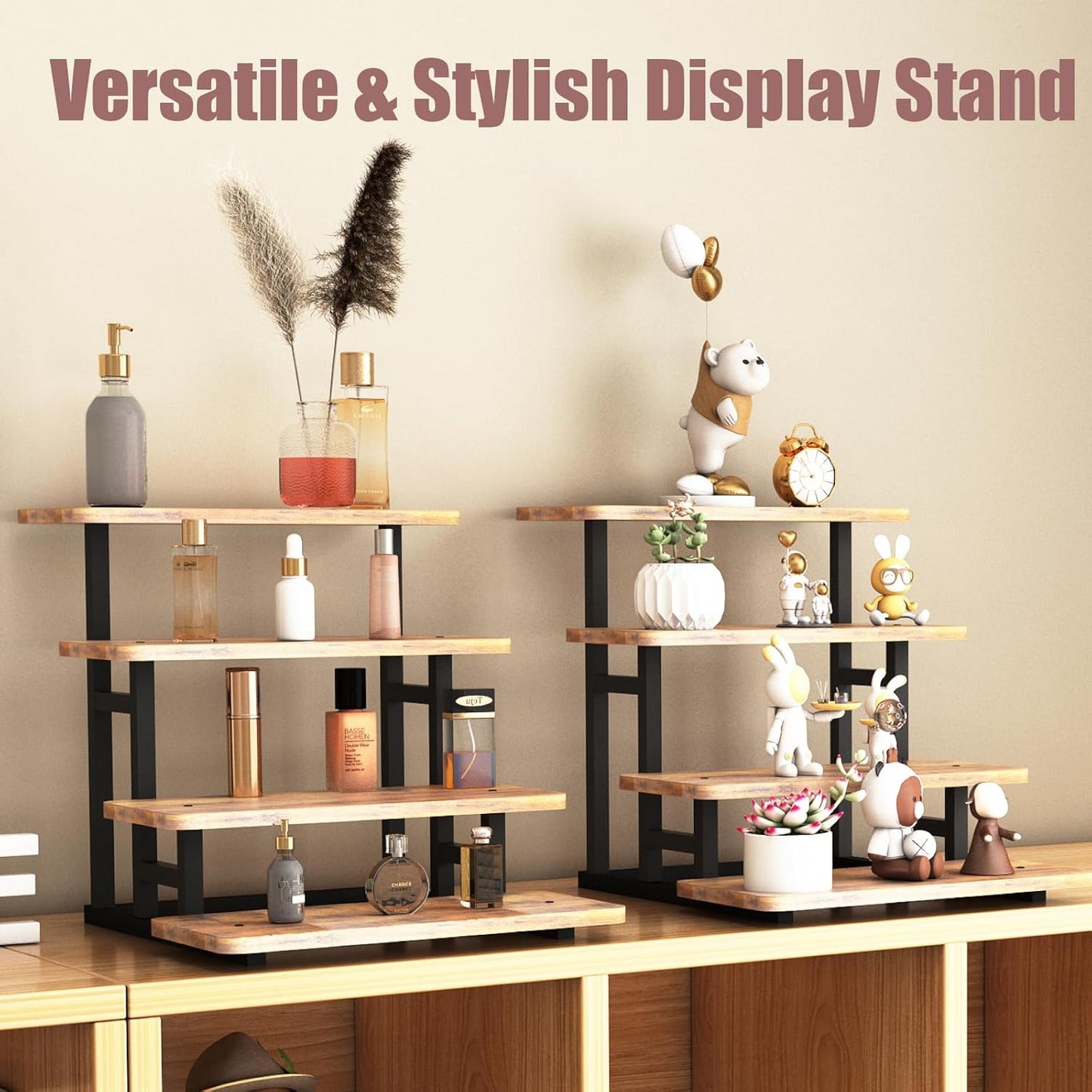 Cupcake Stand for 50 Cupcakes, 4 Tier Wooden Risers Display Stands Stepped Dessert Table Display Set with Metal Frame Tiered Tray Stand Serving Trays for Party Farmers Market Display