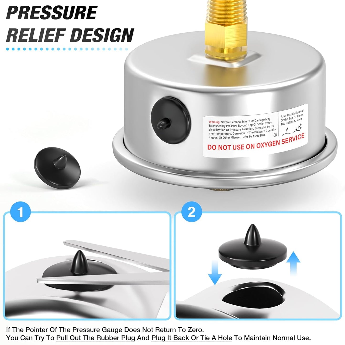 MEANLIN MEASURE 0~300Psi Stainless Steel 1/4" NPT 2.5" FACE DIAL with Reset Pointer Liquid Filled Pressure Gauge WOG Water Oil Air, Back Mount, with Brass Hex Bushing