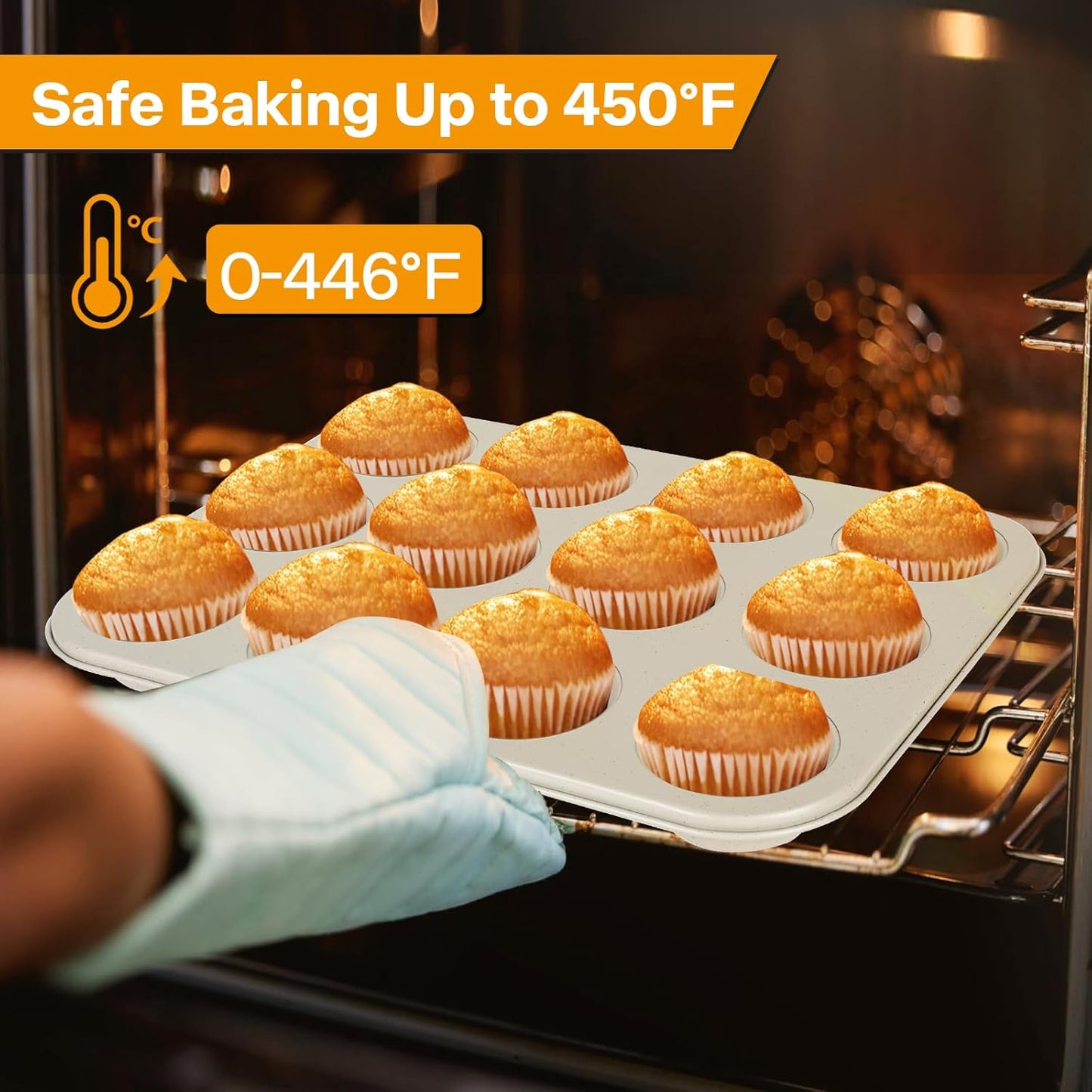 2-Pack Healthy Baking Cupcake Pan| Non Stick 12-Cup Muffin Pan | Durable & Easy Clean Muffin Tin | Perfect for Cupcakes, Muffins (Beige)