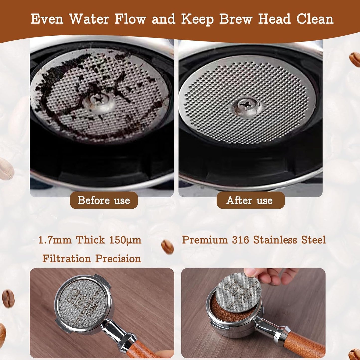 51mm Espresso Tamper Set - Spring-loaded Coffee Tamper, Adjustable Depth Espresso Distributor Leveler, Magnetic Dosing Funnel Aluminum Metal, Reusable Puck Screen, Fit for 51mm Portafilters