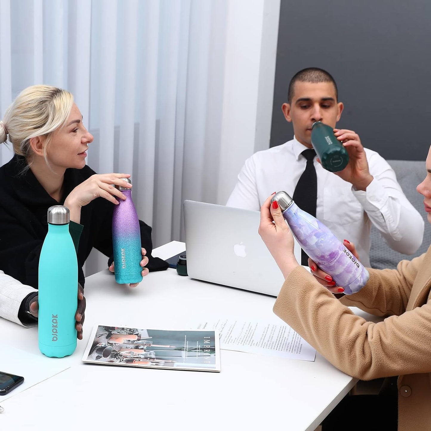 BJPKPK Insulated Water Bottles 17oz Stainless Steel Sports Water Bottles Keep Cold for 24 Hours and Hot for 12 Hours,BPA Free,Glitter Silver Blue