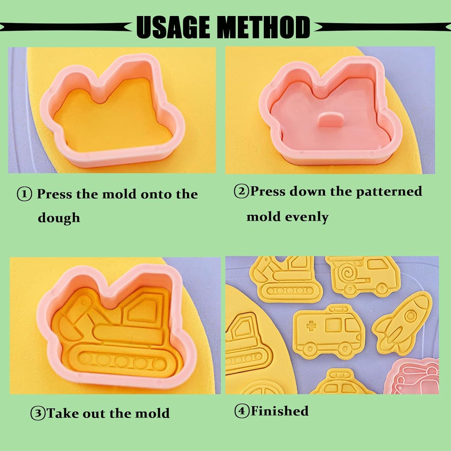 8Piece Vehicle Cookie Cutters Set,3D Transport-Themed Plastic Baking Molds for Cookies, Fondant, Cheese – Includes Plunger Stamp for Embossing (E)