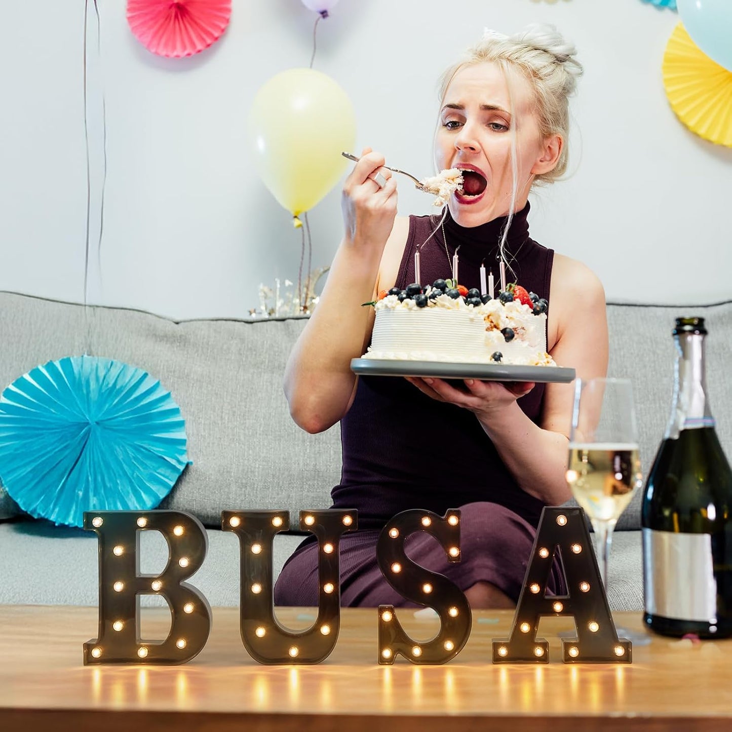 Foaky Black LED Letter Lights for Room Decor - Bedroom Wall Decor, Alphabet Lights for Home, Wedding, Party - Battery Operated (F)