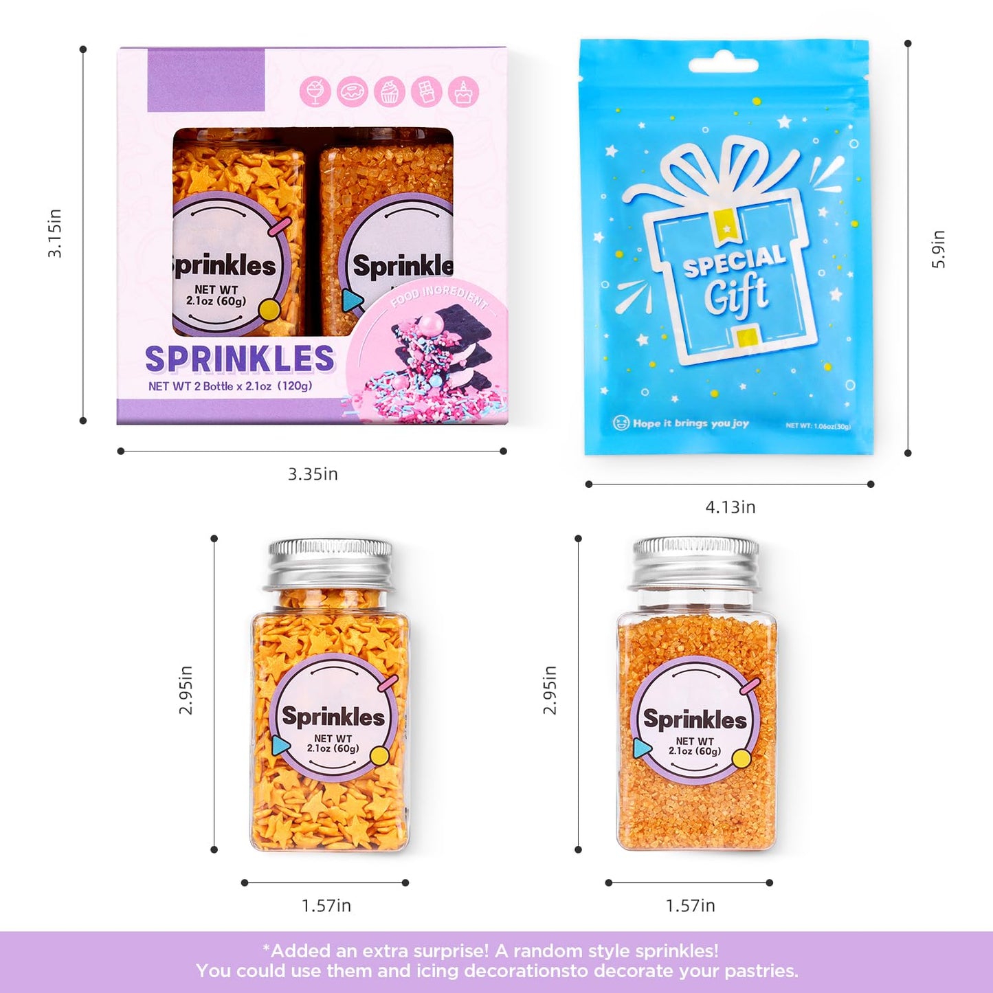 Gold Star Sprinkles for Cake Decorating, Gold Sprinkles, Edible Gold Sanding Sugar for Cake, Cupcake, Cookies, and Ice Cream Toppings. (120g/4.2oz)