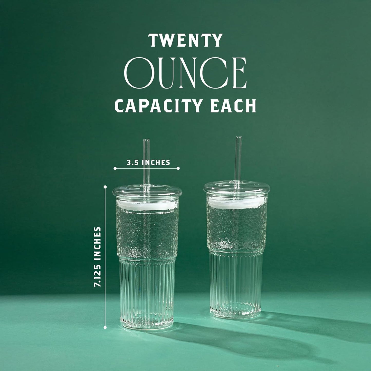 Glass Cups with Lids & Glass Straws, 20 Ounce High Borosilicate Iced Coffee Tumbler 2 Pack