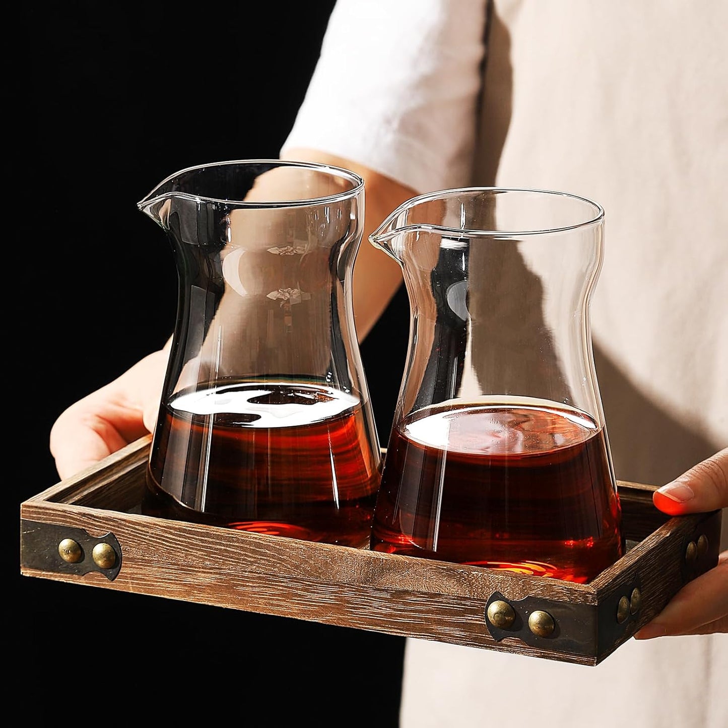 16 oz Glass Coffee Carafe with Wood Heat-Resistant Layer, Pour Over Coffee Carafe and Tea Steeper Coffee Decanter Coffee Server, 1 Pcs Included,(Smoky Gray)