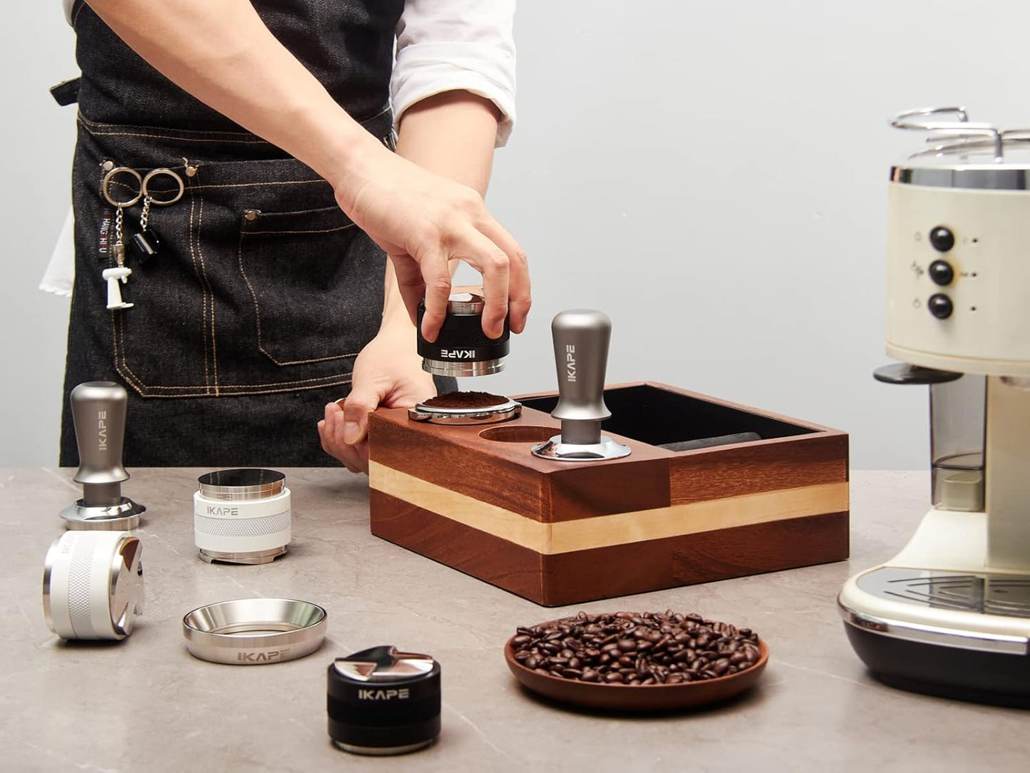 IKAPE 49mm Espresso Tamper, Premium Barista Coffee Tamper with Calibrated Spring Loaded, 100% Flat Stainless Steel Base Tamper for Espresso Machine