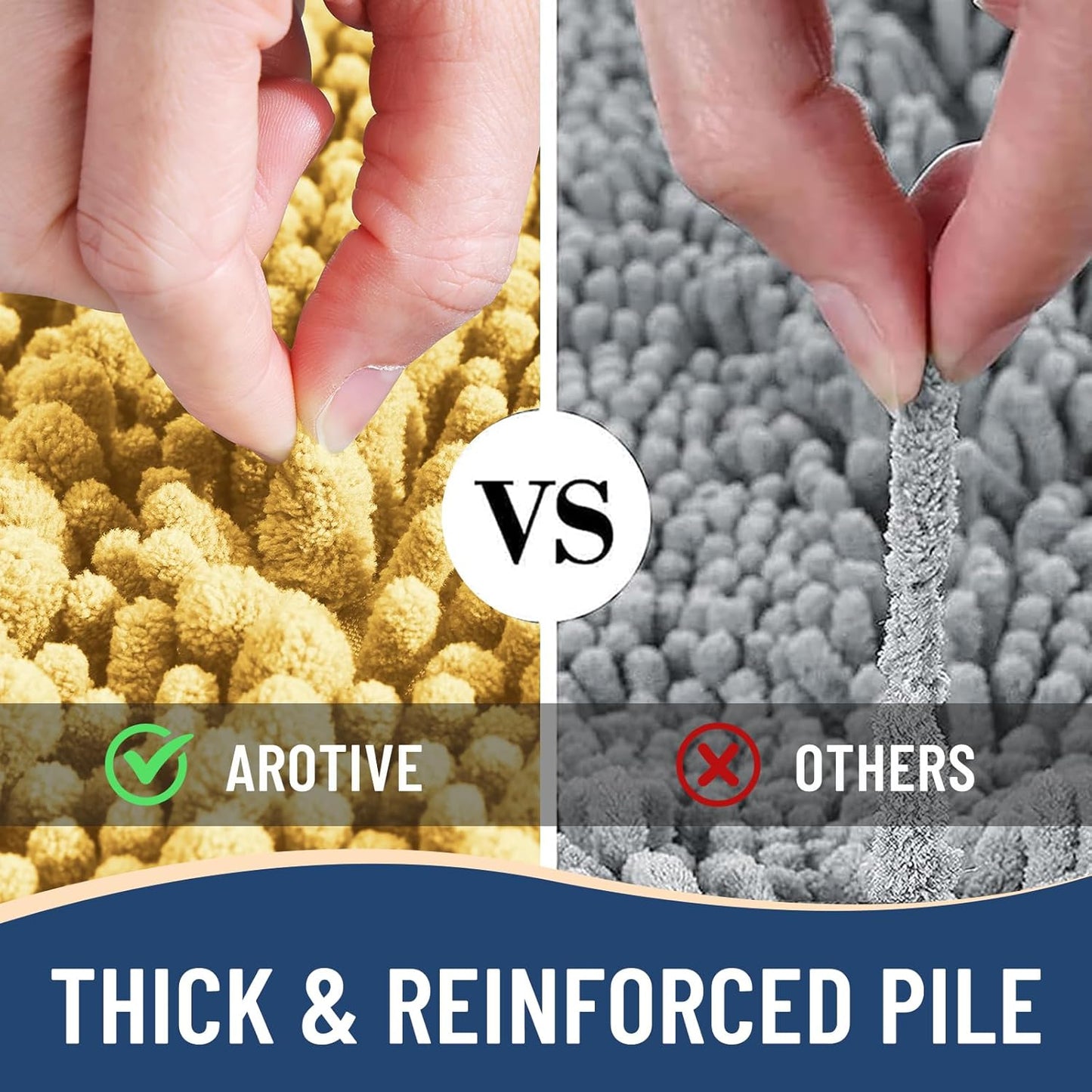 Arotive Luxury Chenille Bathroom Rug Mat, Extra Soft Thick Absorbent Shaggy Bath Rugs, Non-Slip Machine Wash Dry, Plush Bath Mats for Bathroom, Shower and Tub, 60x24, Yellow