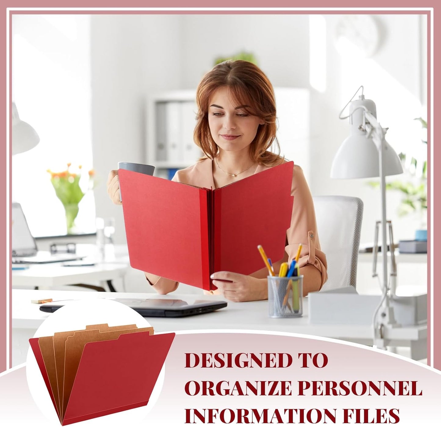 48 Pcs Classification Folders Letter Size, Back to School Supply for Teacher, Student, 3 Dividers Pressboard File Folder Bulk with 2 Fasteners, 3.5 Inch Expanding File Organizer (Red)