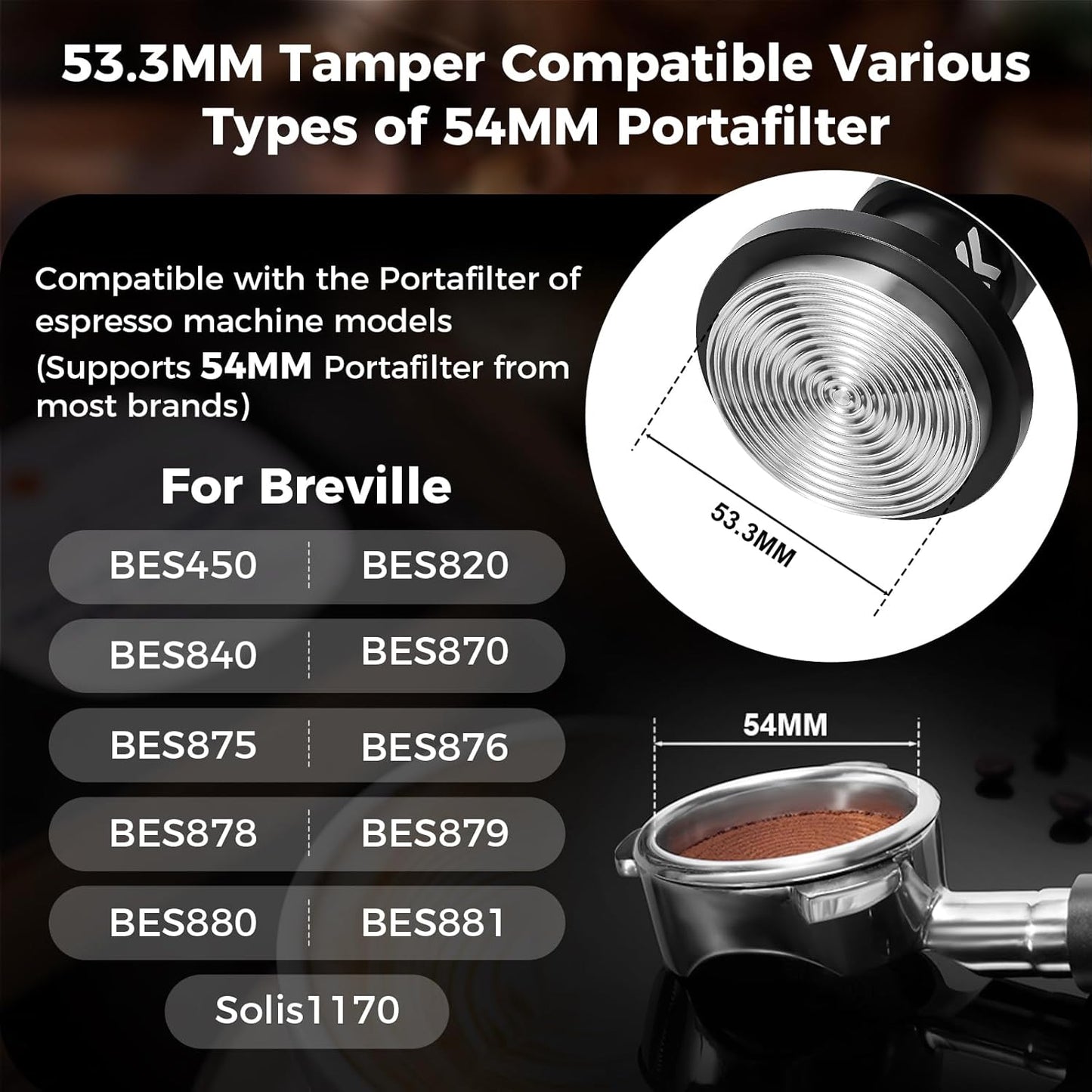 IKAPE 53.3MM V6 Impact Espresso Tamper with Sound Feedback, 15lb/30lb Interchangeable Springs, Espresso Low-Profile Tamper with Triple-spring System, Fits 54mm portafilters