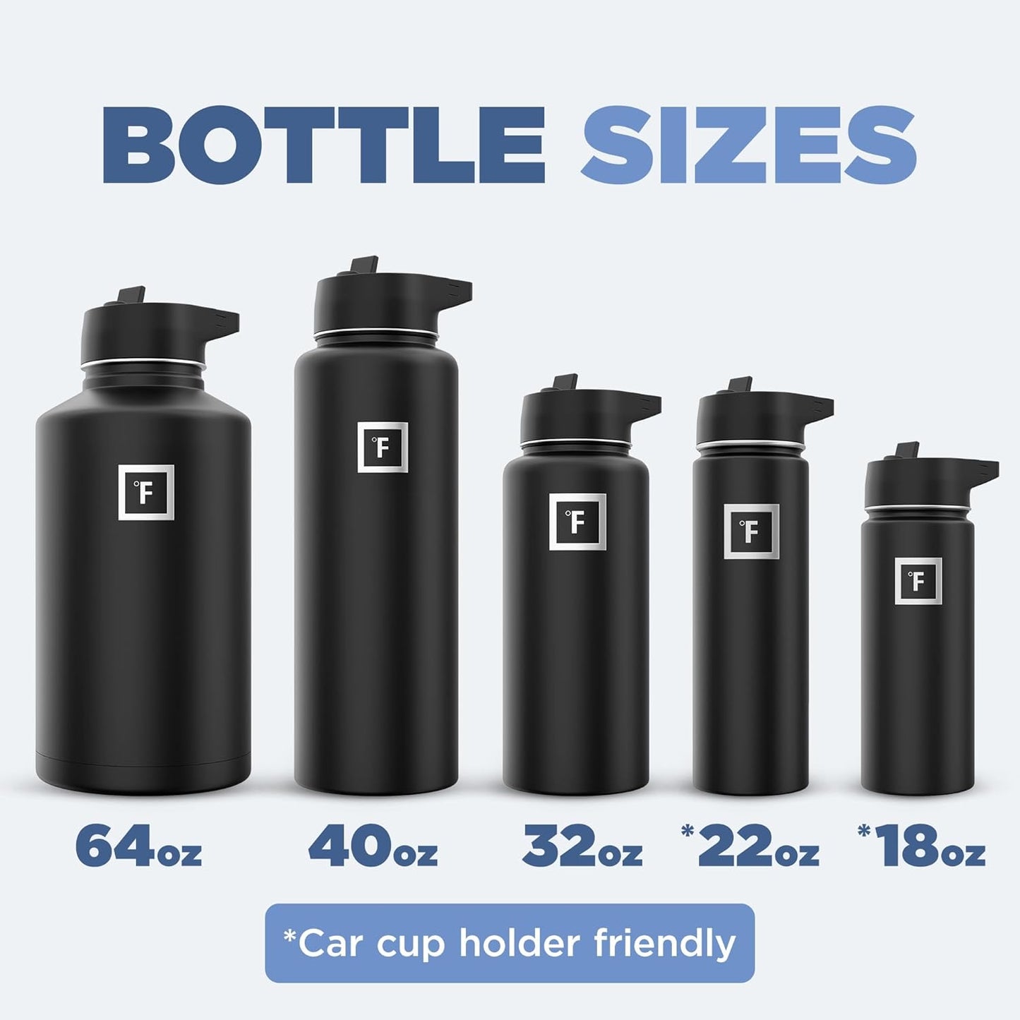 IRON °FLASK Camping & Hiking Hydration Flask with 3 Lids - Stainless Steel, Double Walled & Vacuum Insulated Water Bottle - Leak Proof & BPA Free (Elemental Gray, Straw - 22 oz)