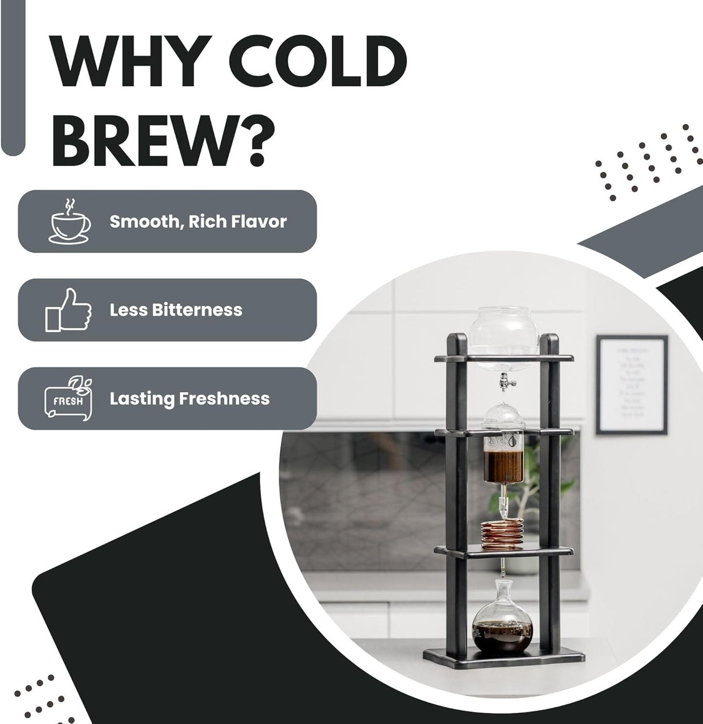 Cold Drip Coffee Maker, Cold Brew Coffee Tower, Slow Drip Japanese Cold Brew Maker, 32 oz, Cold Brew Drip, Ice Coffee Tower (ICT2), Black
