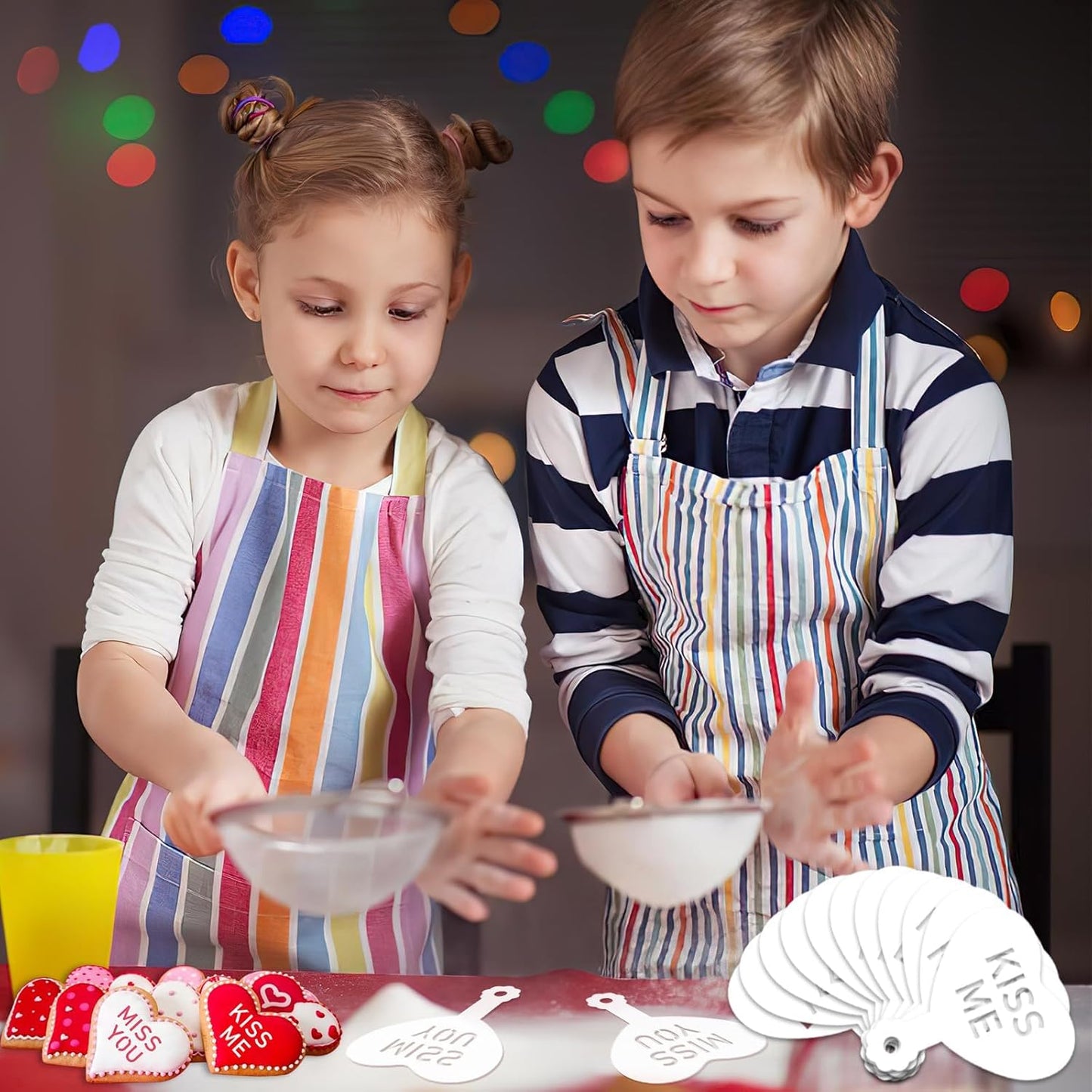 JULBEAR Valentine's Day Cookie Stencils, 36 Pieces Valentine's Conversation Heart Cookie Coffee Stencils for Cookies Baking Coffee Decoration Valentine's Day Party Heart Love Phrase Sign Crafts