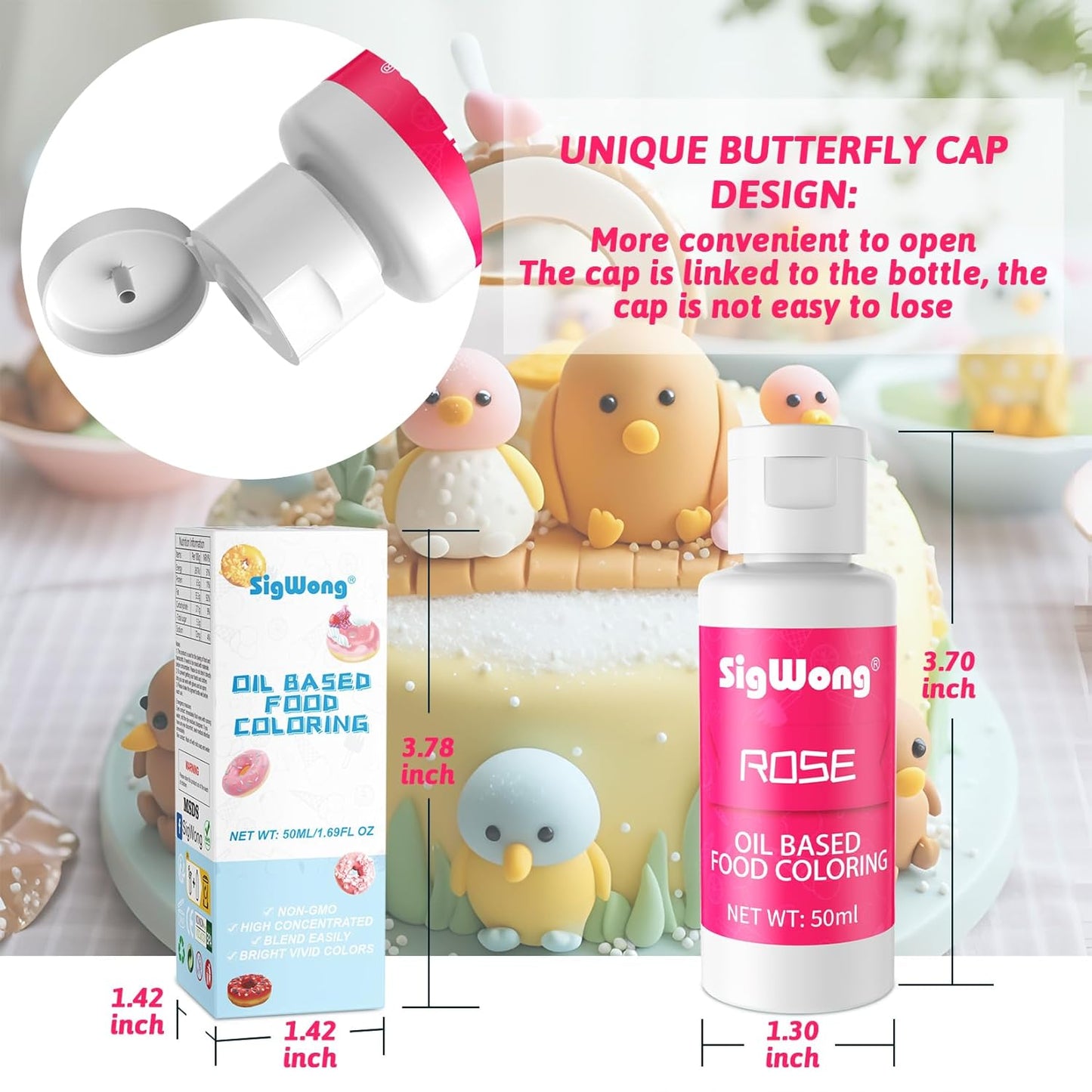 Oil Based Food Coloring for Chocolate - 50ml Rose Upgraded Edible Oil Based Food Dye for Cake Decorating, Baking, Candy Melts, Cookie, Icing Frosting, Fondant, Meringues - 1.69 Fl.Oz Bottles