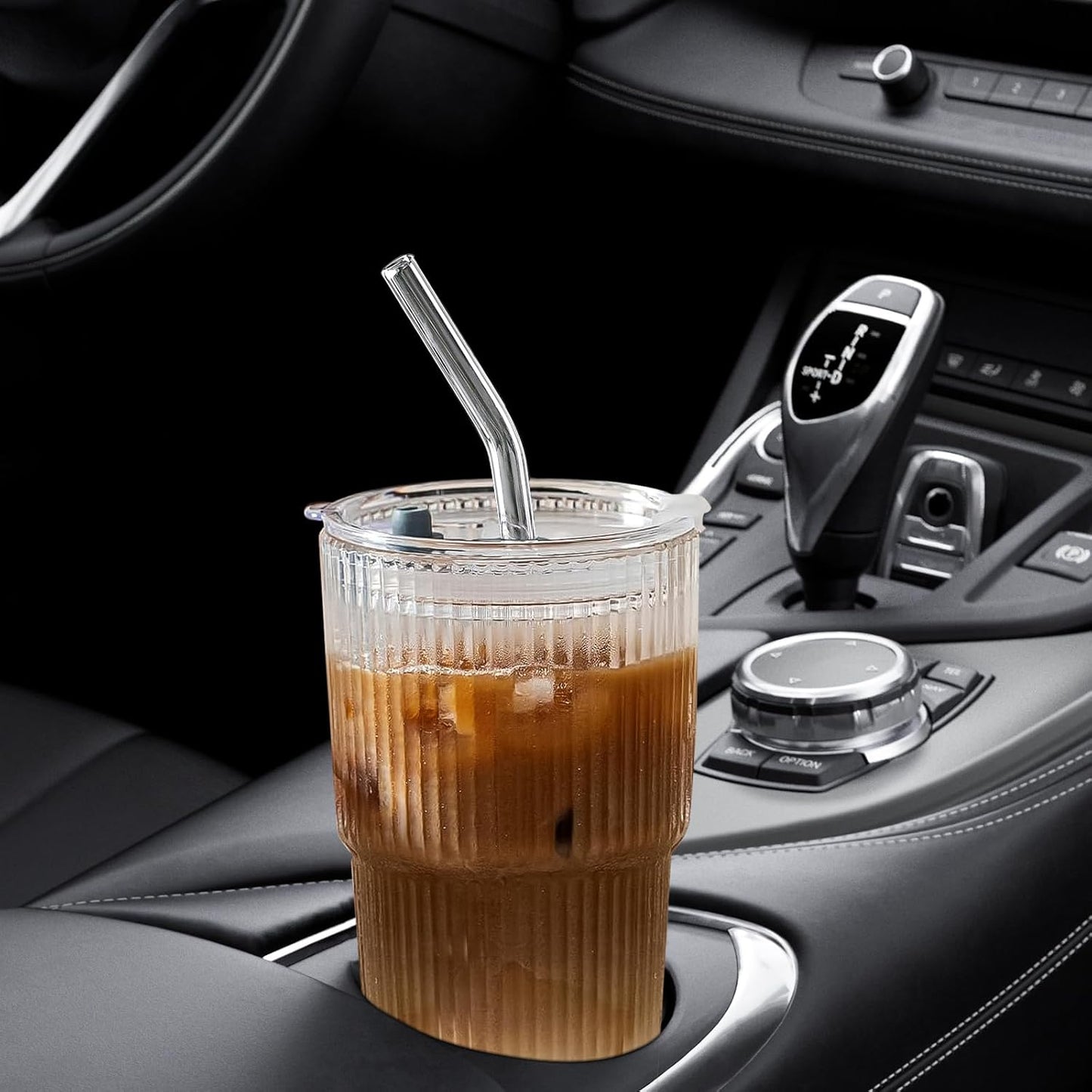 Glass Cups with Lids and Straws - 20oz Glass Tumbler with Straw and Lid, Premium Coffee Cups for Tea, Iced Coffee, Smoothie,Ideal Gift for Home, Office, 4pack