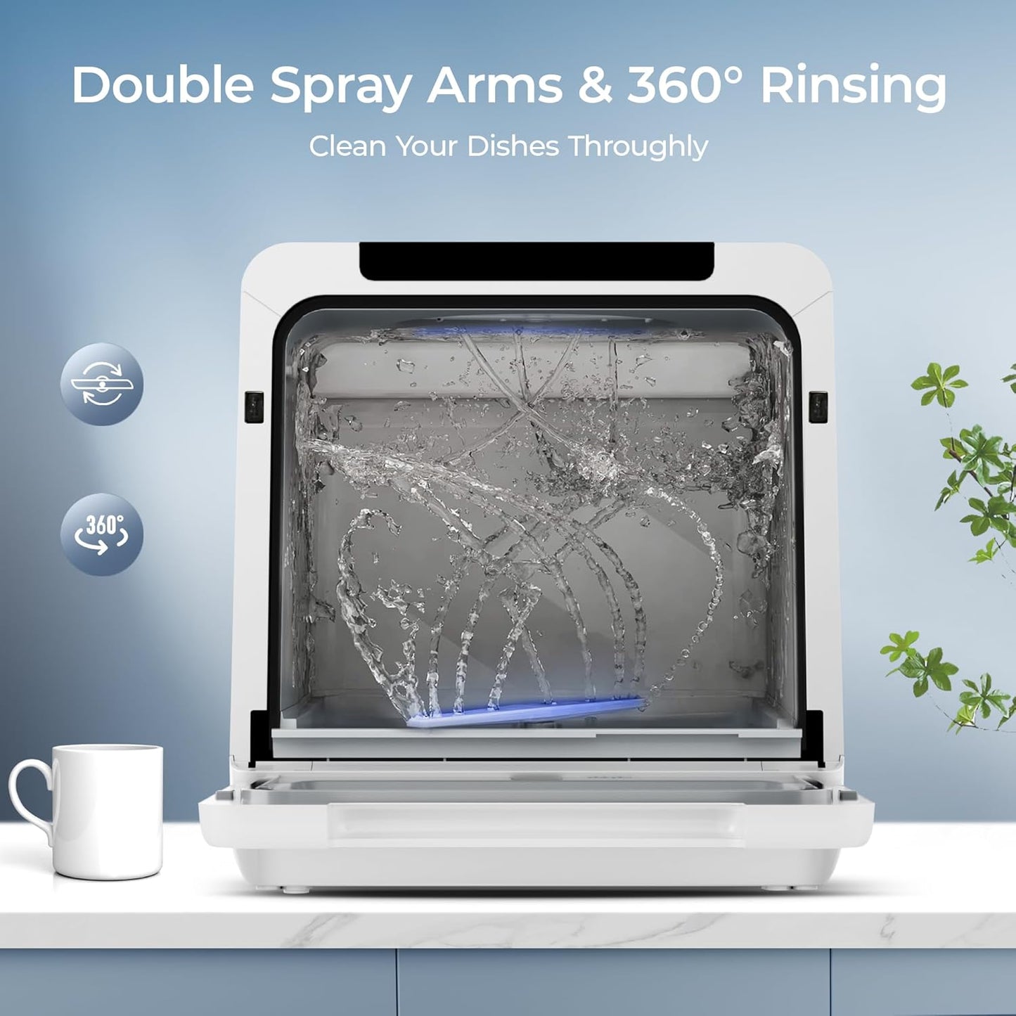 EUHOMY Portable Dishwasher Countertop Dishwashers, 8 Programs Mini Dishwasher, 5L Built-in Water Tank and Inlet hose, Self Clean, Baby Care, Air Dry Function, for Apartments & RVs, No Hookup Needed