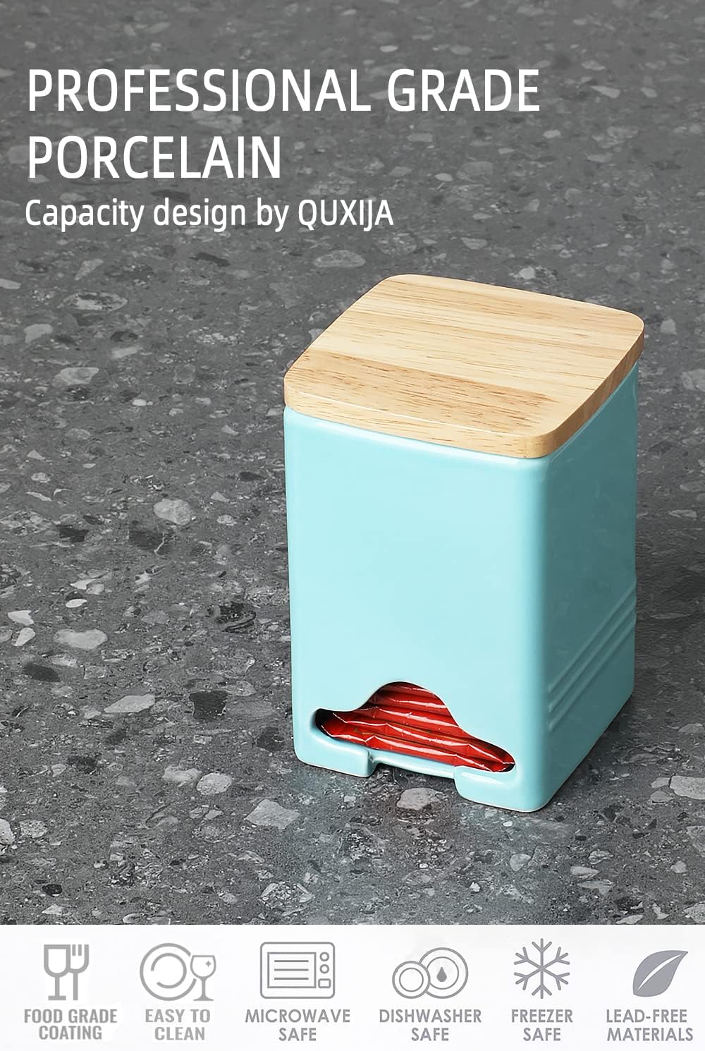 Ceramic Tea Bag Storage Organizer Caddy Holder with Lid (Turquoise)