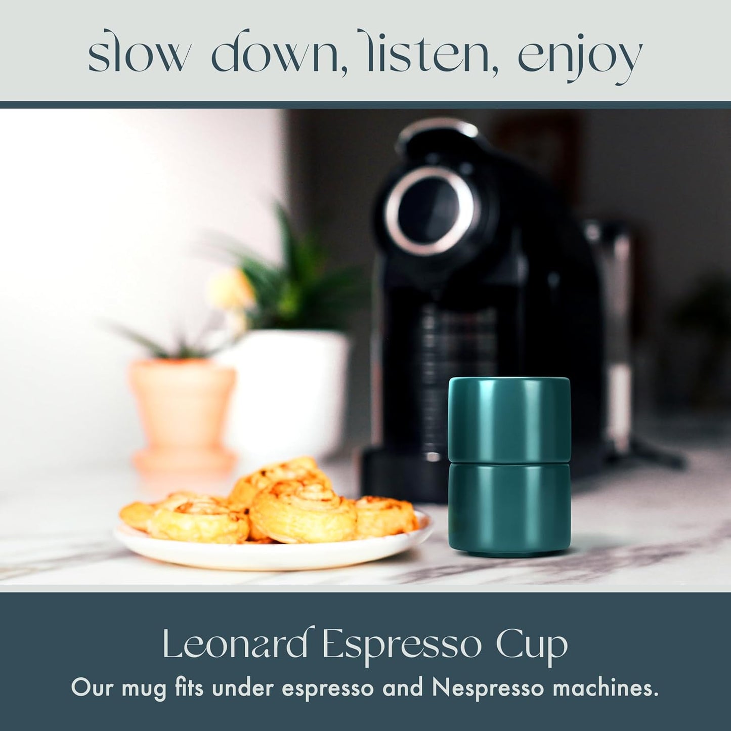 Folk Ceramics Leonard Ceramic Espresso Cups | Modern Stackable Demitasse Mugs for Espresso | Thick Walled, Handleless, Durable, Dishwasher & Microwave Safe | Set of 2, 3oz | Blue Emerald