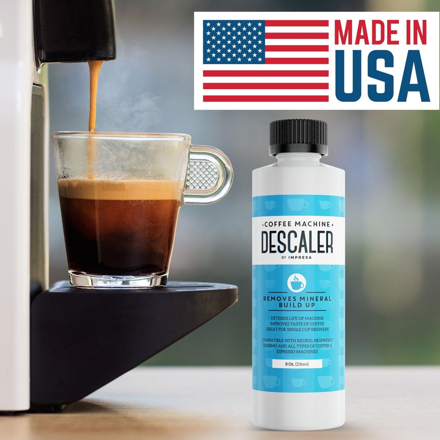 IMPRESA Coffee Machine Descaler - Machine-Safe Formula & Descaling Solution - Universal Descaler for Coffee Maker Compatible with Keurig, Nespresso, Breville & More - 3 Pack, 6 Uses, Made in USA