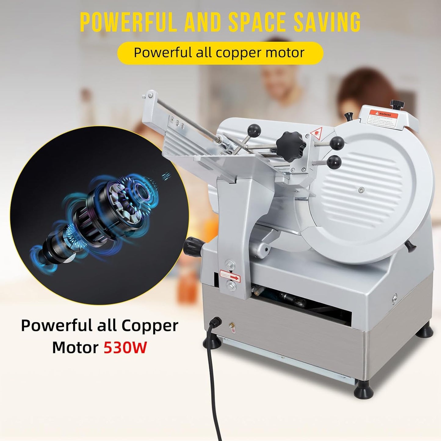 Dual Motor Automatic Meat Slicer 370W + 550W Power | 13" Sharp Carbon Steel Blade, 0-16mm Adjustable Thickness | Ideal for Deli Meats, Cheeses & Home Kitchen Use