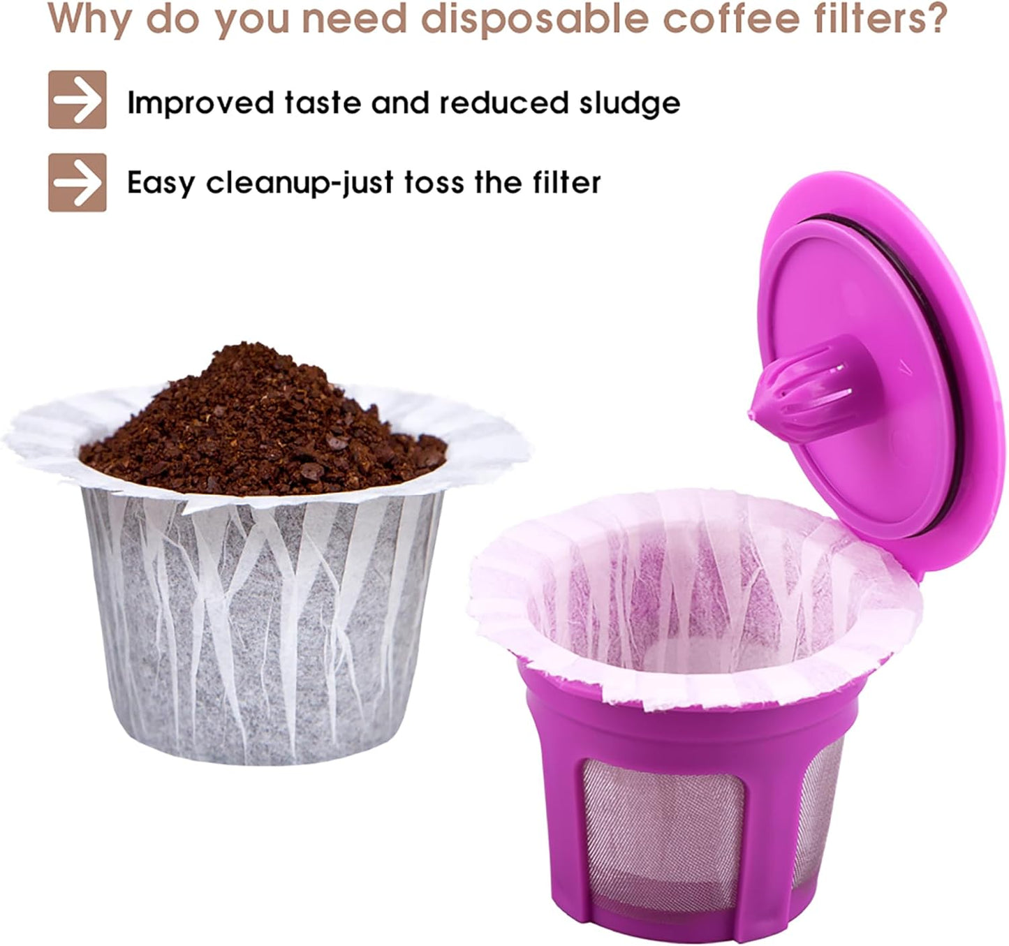 4 Pack Reusable K Cup Coffee Pods with100 Count Disposable Coffee Filters,Compatible with Keurig Single Serve 1.0 and 2.0