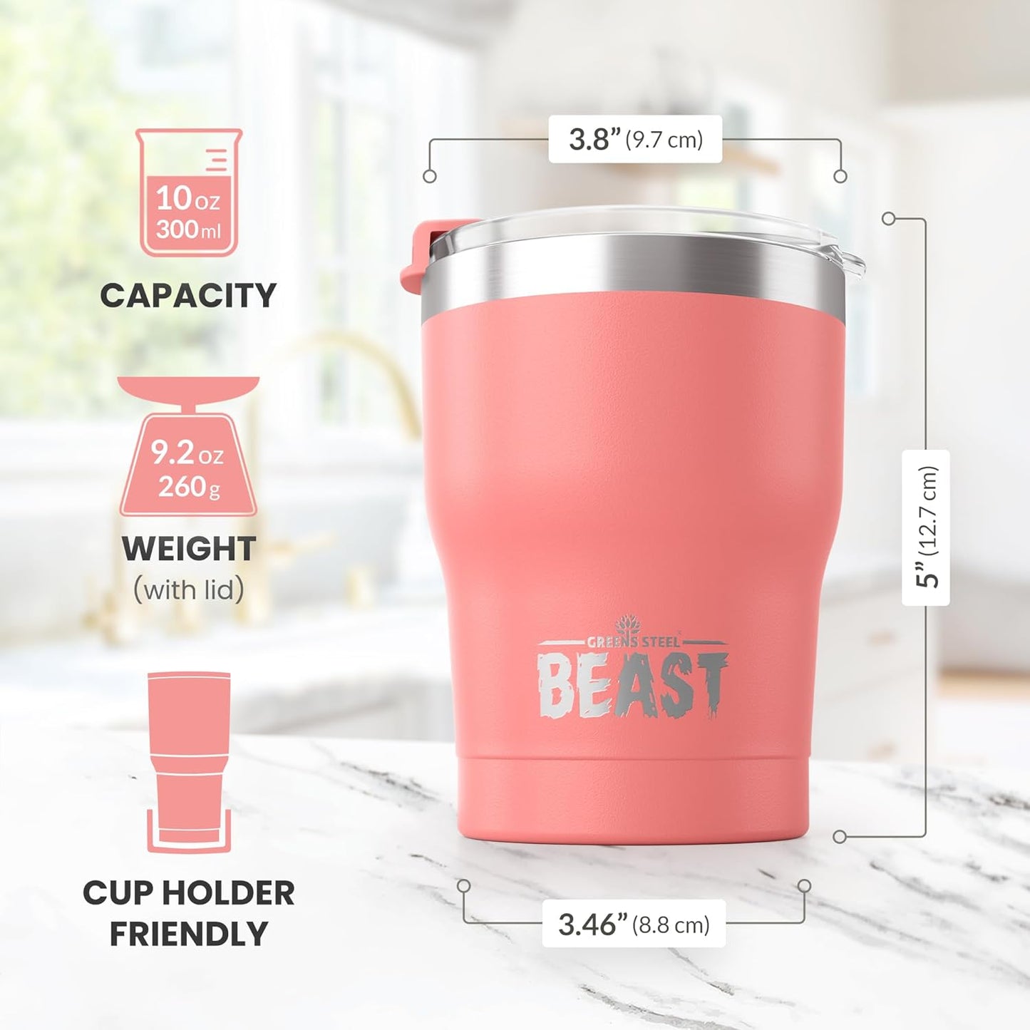 Beast 10 oz Tumbler Stainless Steel Vacuum Insulated Coffee Ice Cup Double Wall Travel Flask (Blossom Pink)