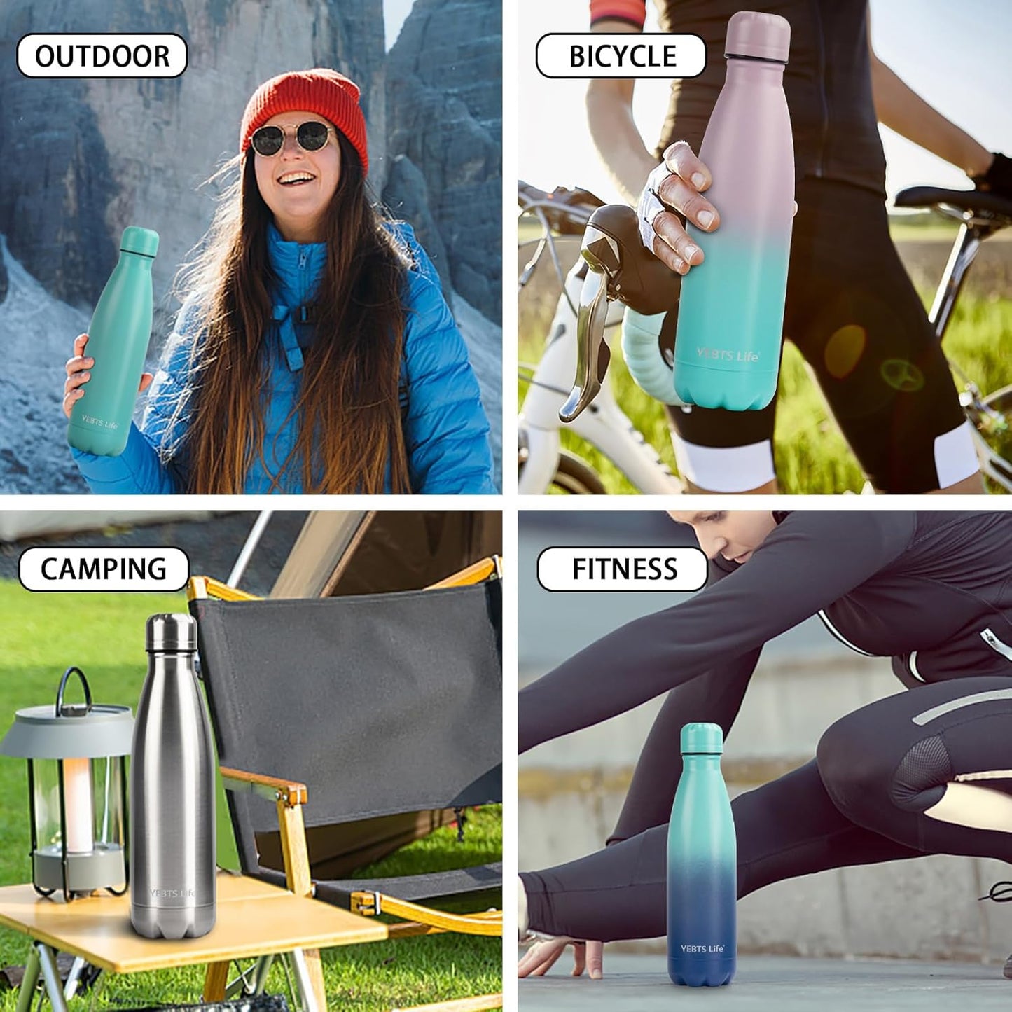 Insulated Water Bottle, 2 Pack-17oz Stainless Steel Water Bottles with straw lid, Metal Sports Water Bottles for Boys,Girls, Double Wall Vacuum BPA-Free Flask for School, Sports(Black-Yellow)