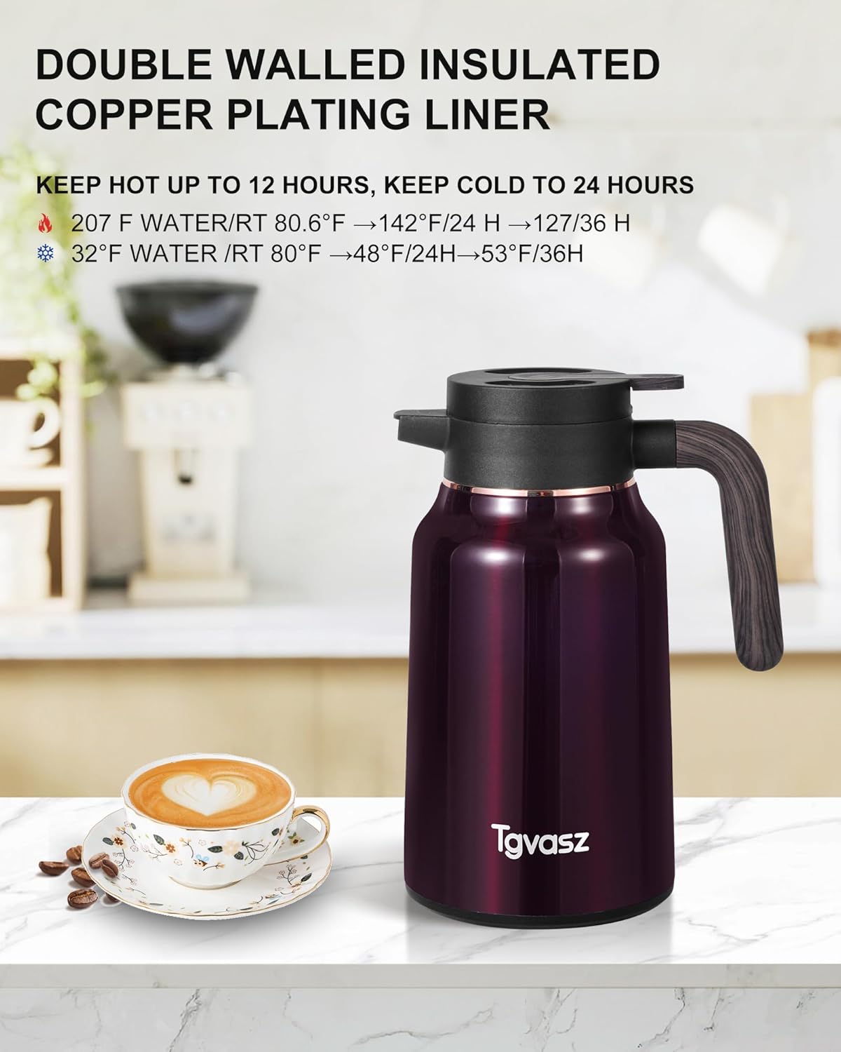 51 Oz Carafes for Hot Liquid, Stainless Steel Insulated Vacuum Thermal Coffee Carafes For Keeping Hot, 1.5 Liter Coffee Dispenser(Angola Red)