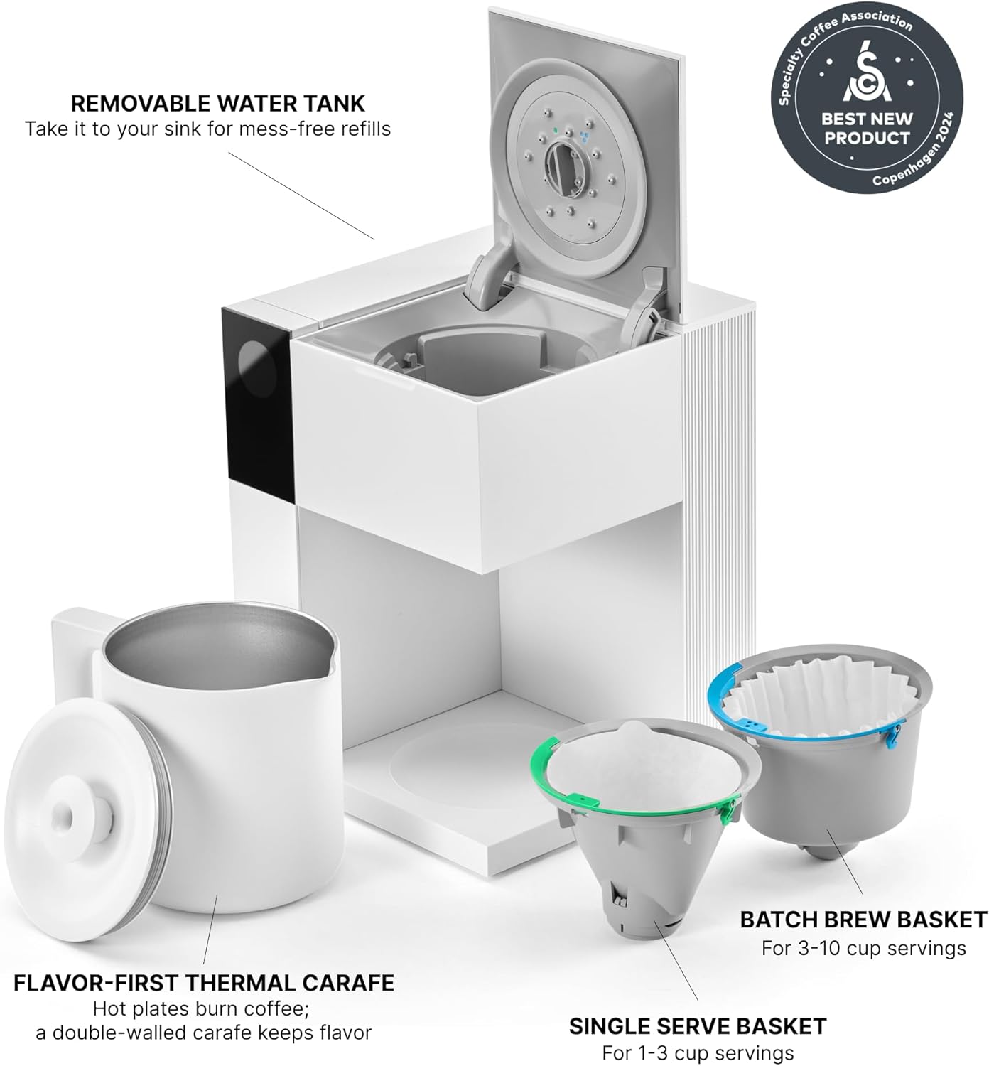 Fellow Aiden Precision Drip Coffee Maker, Thermal Carafe, Perfect Temperature Control, Bloom Cycle, Single Serve to 10 Cup Capacity, Matte White