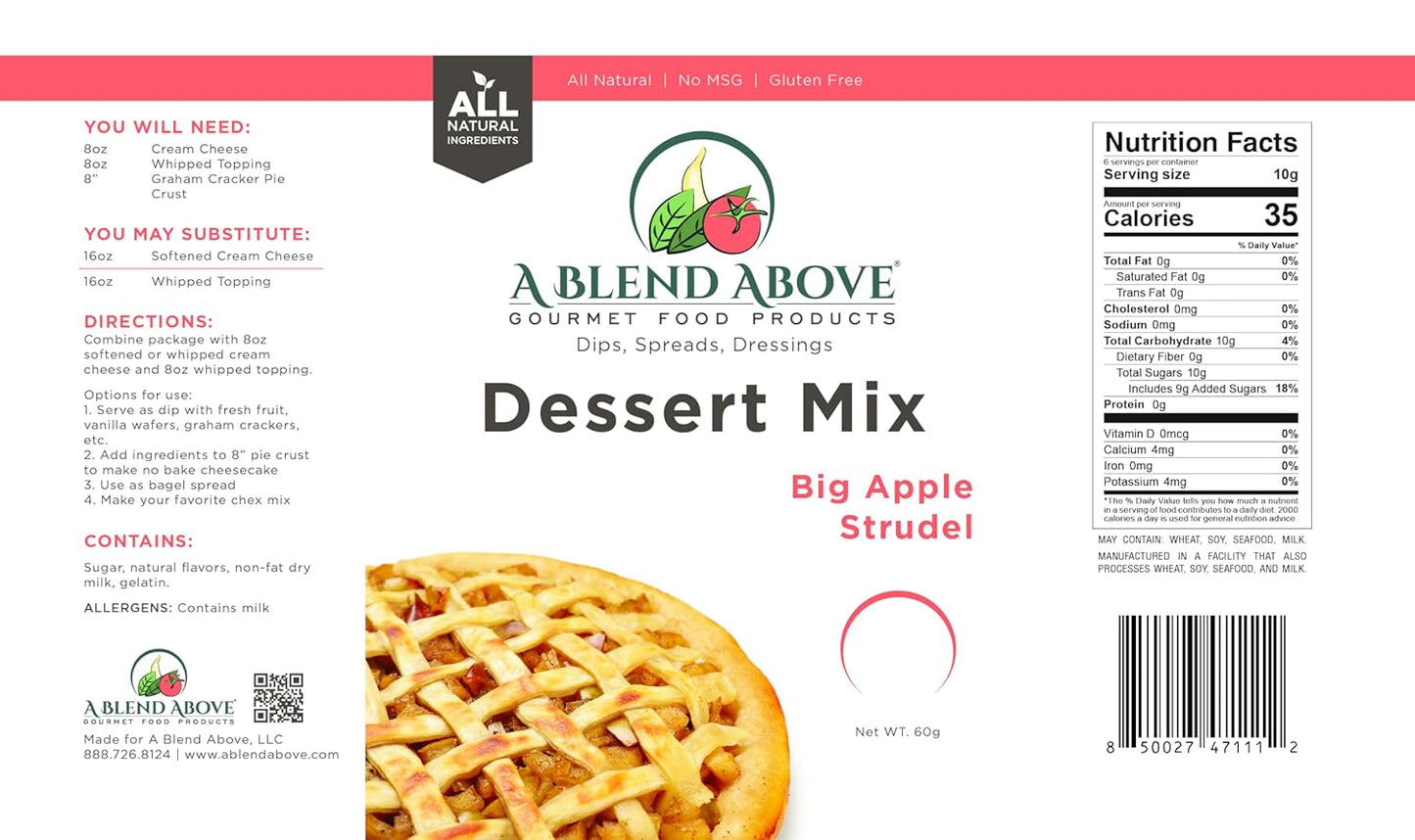 A Blend Above Big Apple Strudel No-Bake Dessert Mix, 3 Pack, No-Bake Cheesecake, Fruit Dip, Dessert Mix, Bagel Topping, Frosting, Cheesecake Filling, Quick and Easy to Make, Makes 16 Ounces, Cream