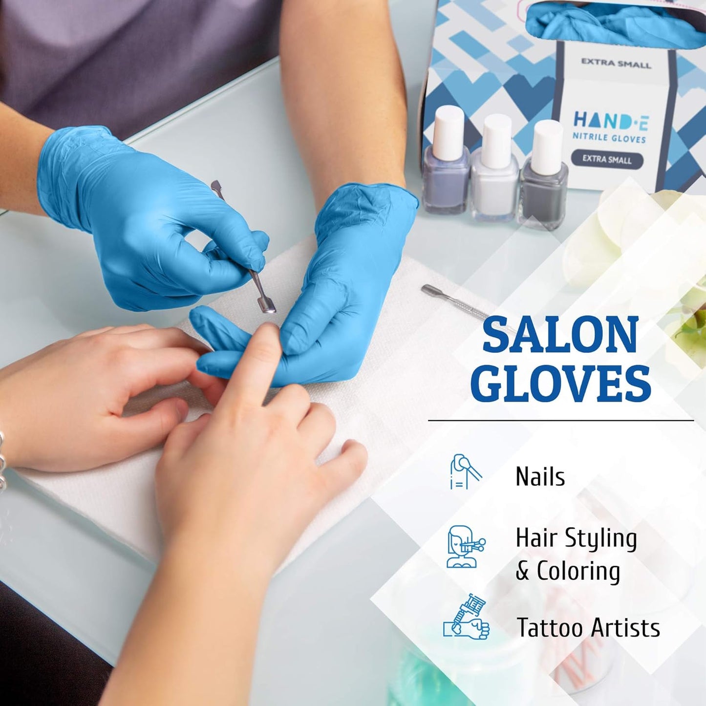 Hand-E Touch Blue Nitrile Disposable Gloves - Latex Free Medical Exam Gloves, Powder Free, Food Safe, Cooking