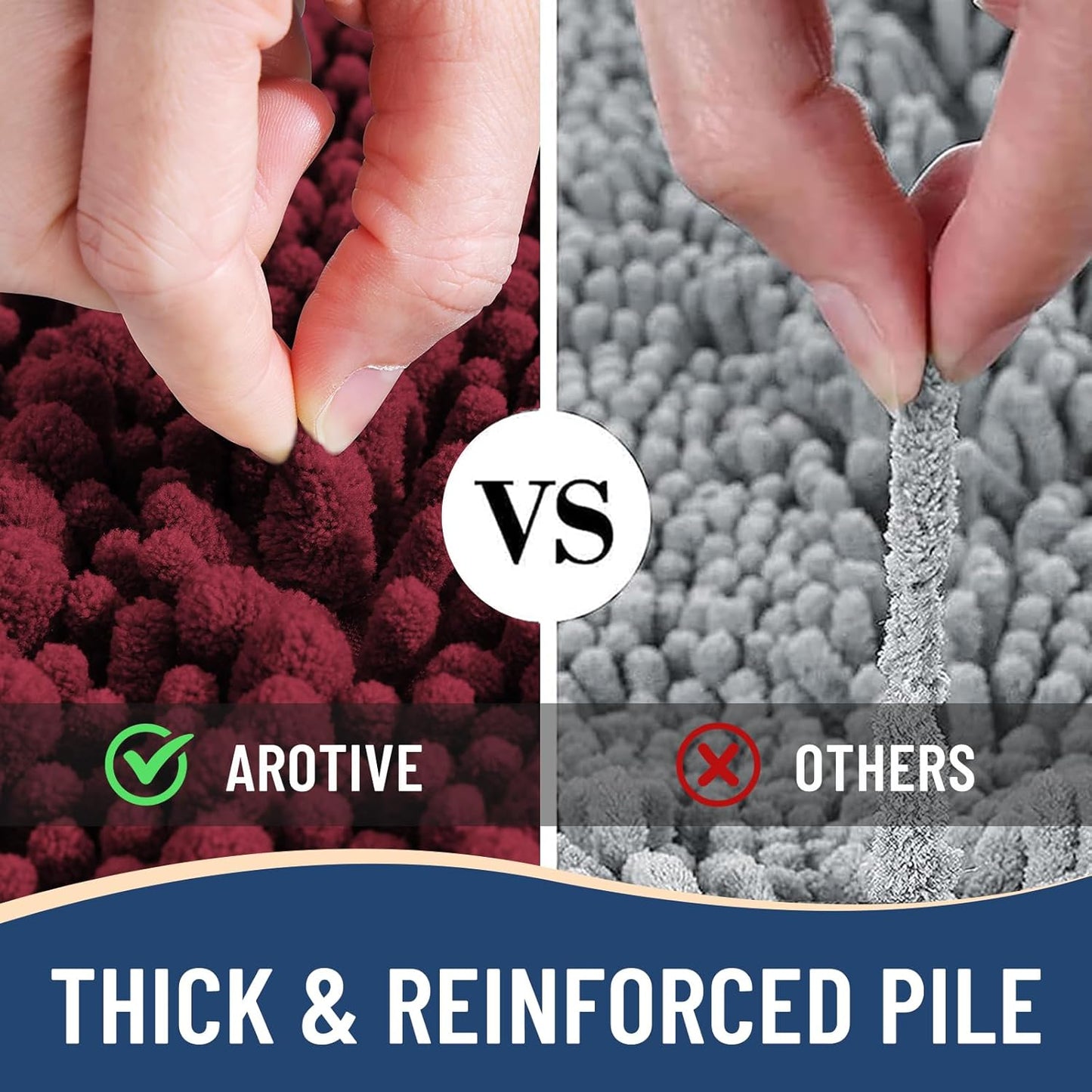 Arotive Luxury Chenille Bathroom Rug Mat, Extra Soft Thick Absorbent Shaggy Bath Rugs, Non-Slip Machine Wash Dry, Plush Bath Mats for Bathroom, Shower and Tub, 24x16, Burgundy