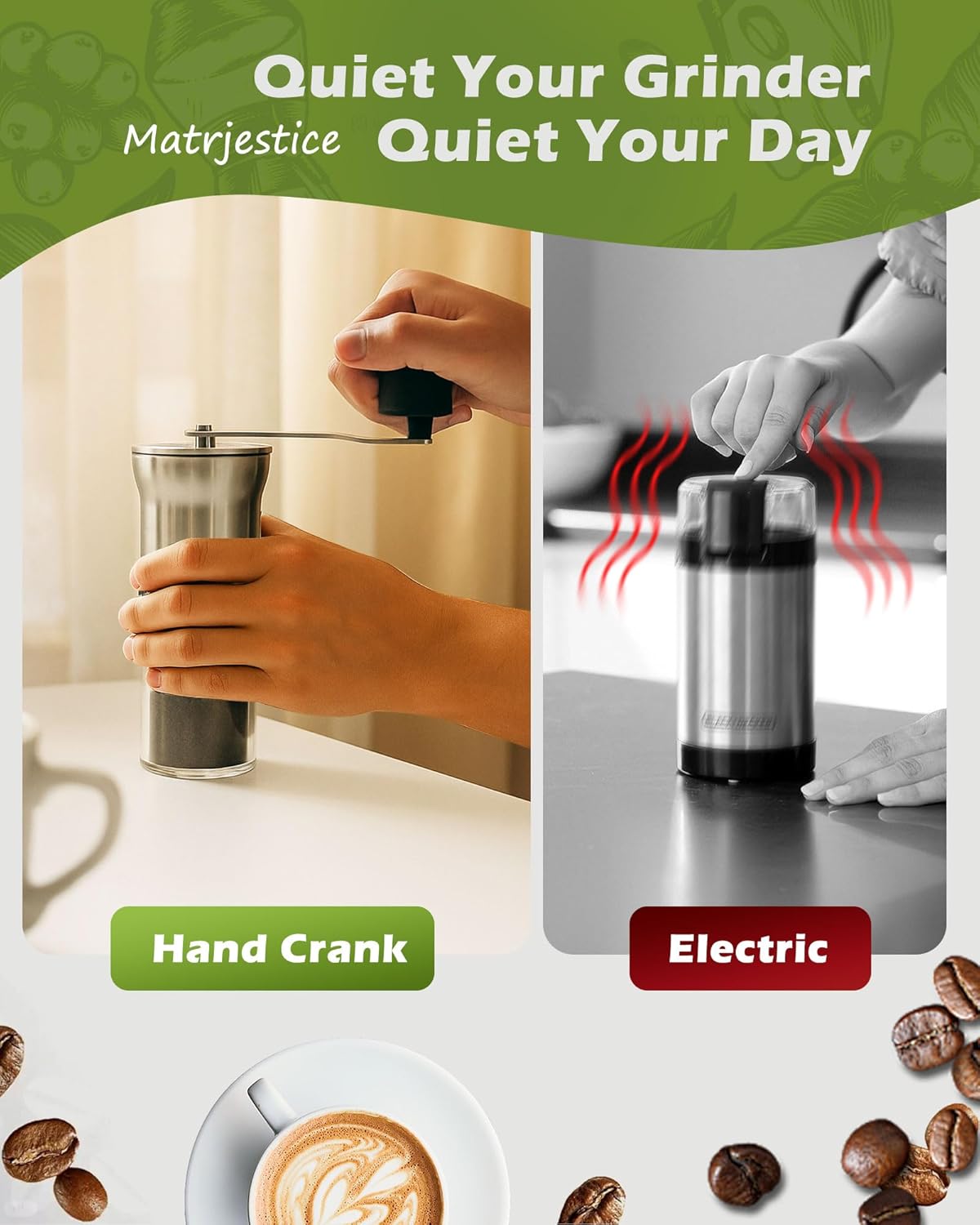 Manual Coffee Grinder with Stainless Steel Burr - 1.12oz Capacity Handheld Mill for Espresso, Drip, Cold Brew with 6 Adjustable Settings & Quiet -Extra Fine Grinding (Ceramic Burr)