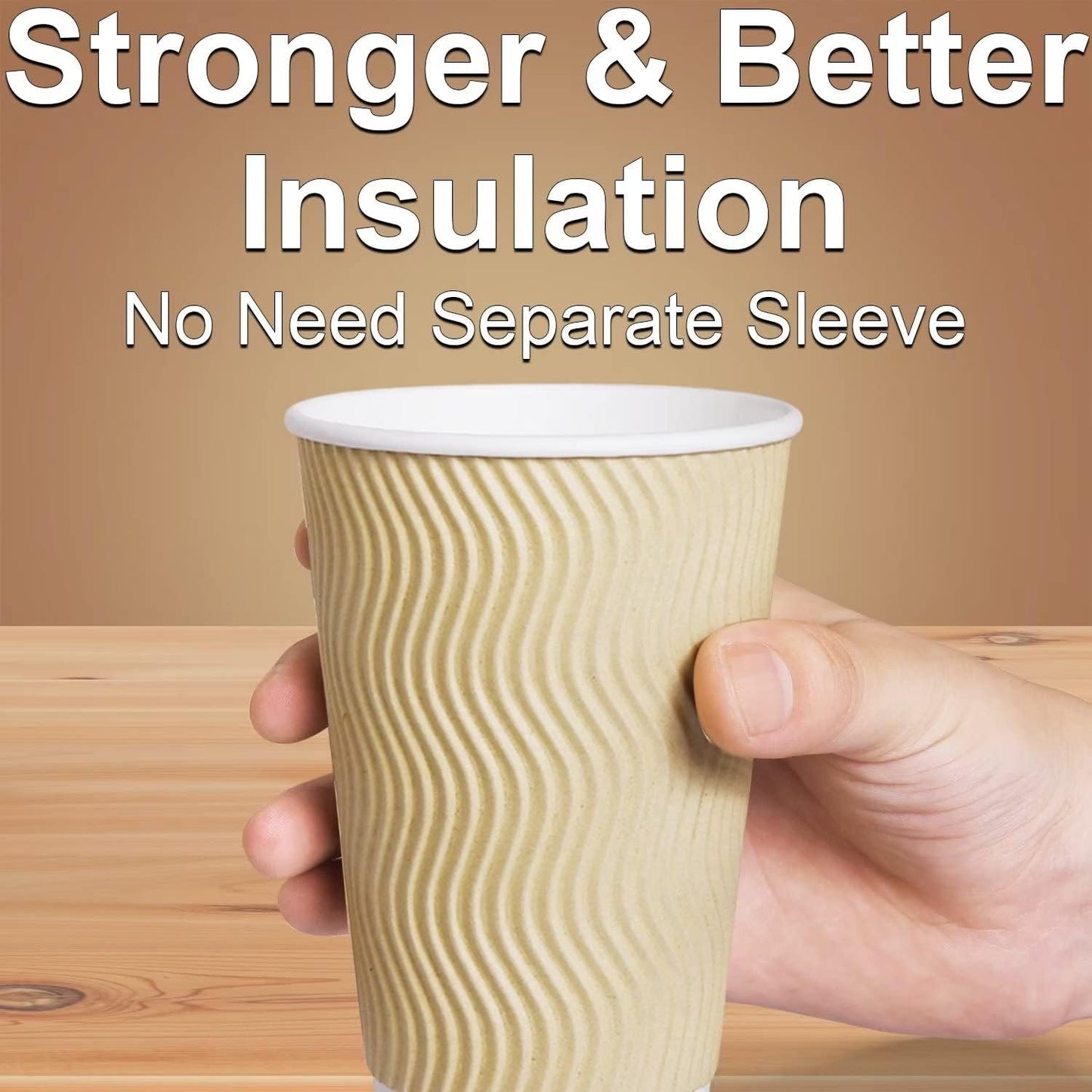 Hot Paper Cups 16 oz Disposable Insulated Corrugated Sleeve Ripple Wall Paper Cup 100 pcs,16oz Cups for Drink,Hot Coffee Cups (Brown)