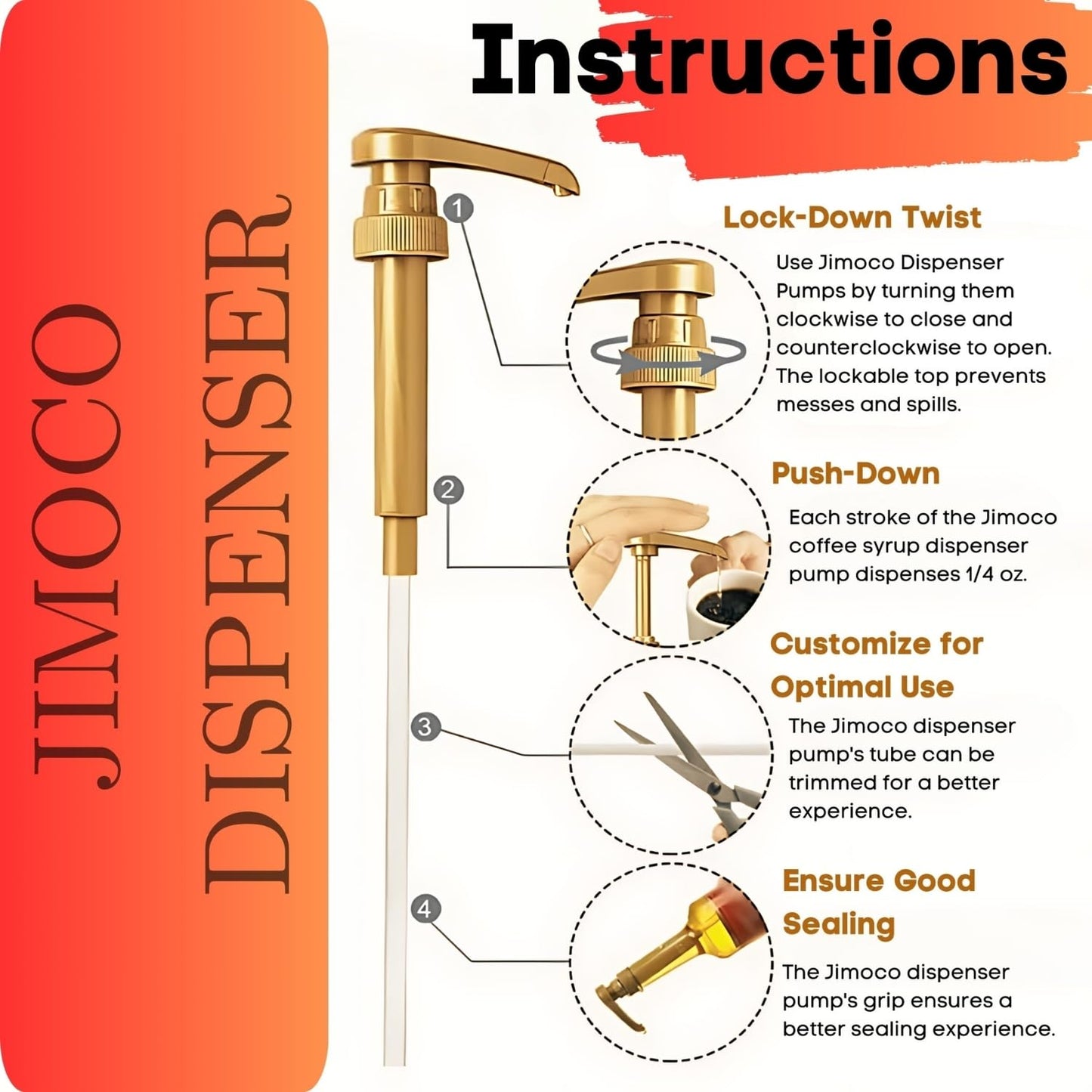 Original Bestsellers Syrup Variety 6-Pack - Vanilla, Peach, Strawberry, Coconut, Salted Caramel & White Chocolate - Coffee & Italian Soda Flavor Syrup with 6 Jimoco Dispenser Pumps