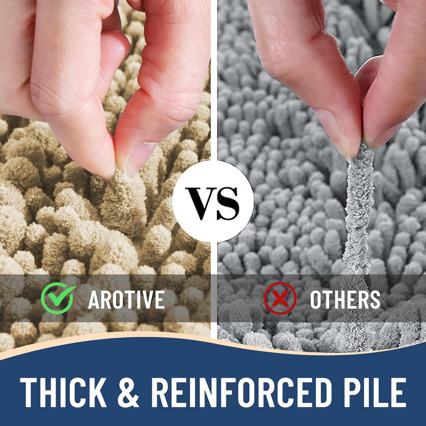 Arotive Luxury Chenille Bathroom Rug Mat, Extra Soft Thick Absorbent Shaggy Bath Rugs, Non-Slip Machine Wash Dry, Plush Bath Mats for Bathroom, Shower and Tub, 44x24, Beige