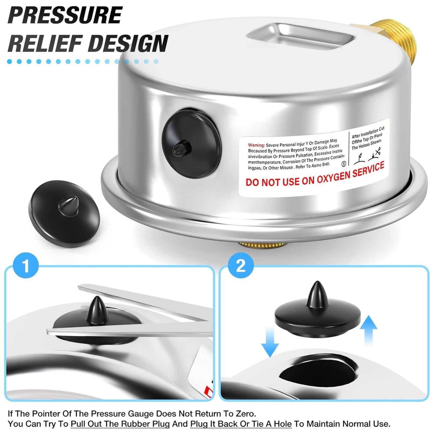 MEANLIN MEASURE 0~10Psi Stainless Steel 1/4" NPT 2.5" FACE DIAL with Reset Pointer Liquid Filled Pressure Gauge WOG Water Oil Air, Lower Mount, with Brass Hex Bushing