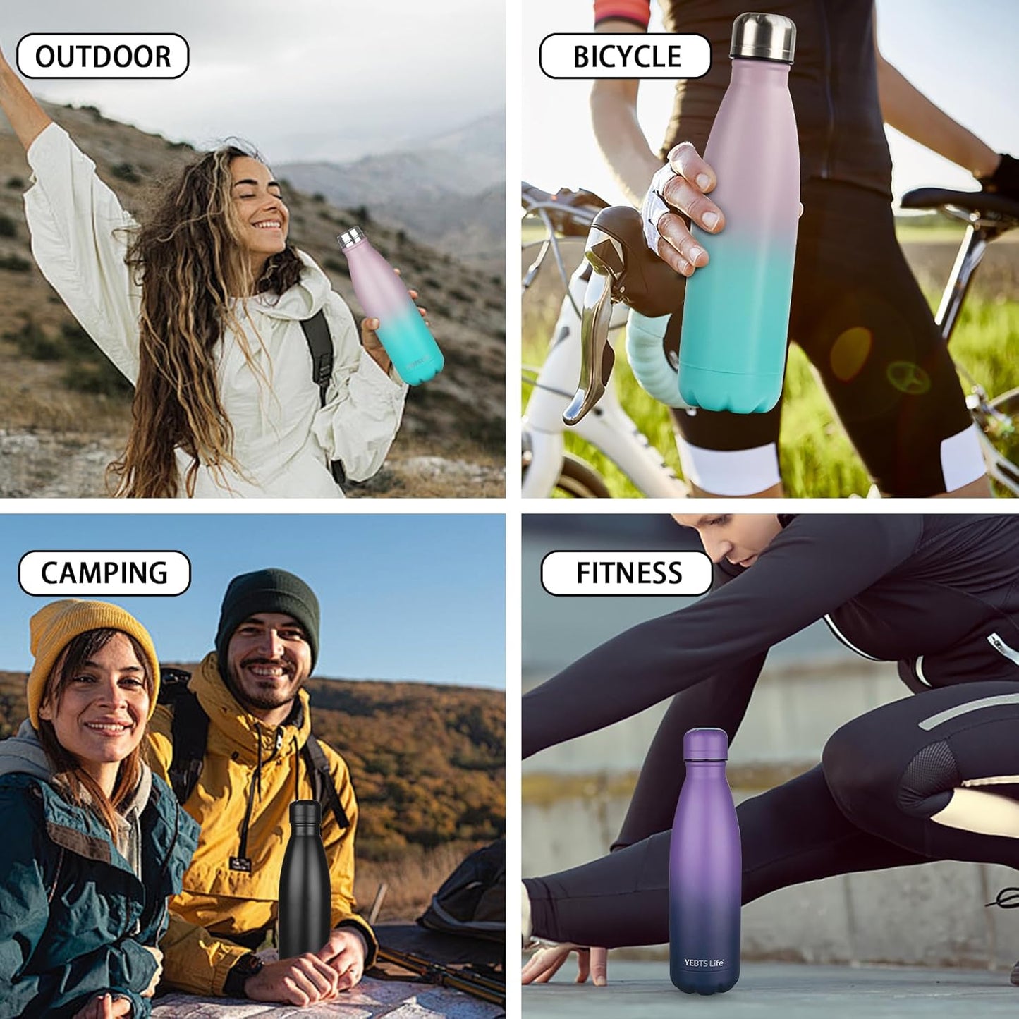 Insulated Water Bottle, 2 Pack-17oz Stainless Steel Water Bottles with straw lid, Metal Sports Water Bottles for Boys,Girls, Double Wall Vacuum BPA-Free Flask for School, Sports (Purple-Oasis)