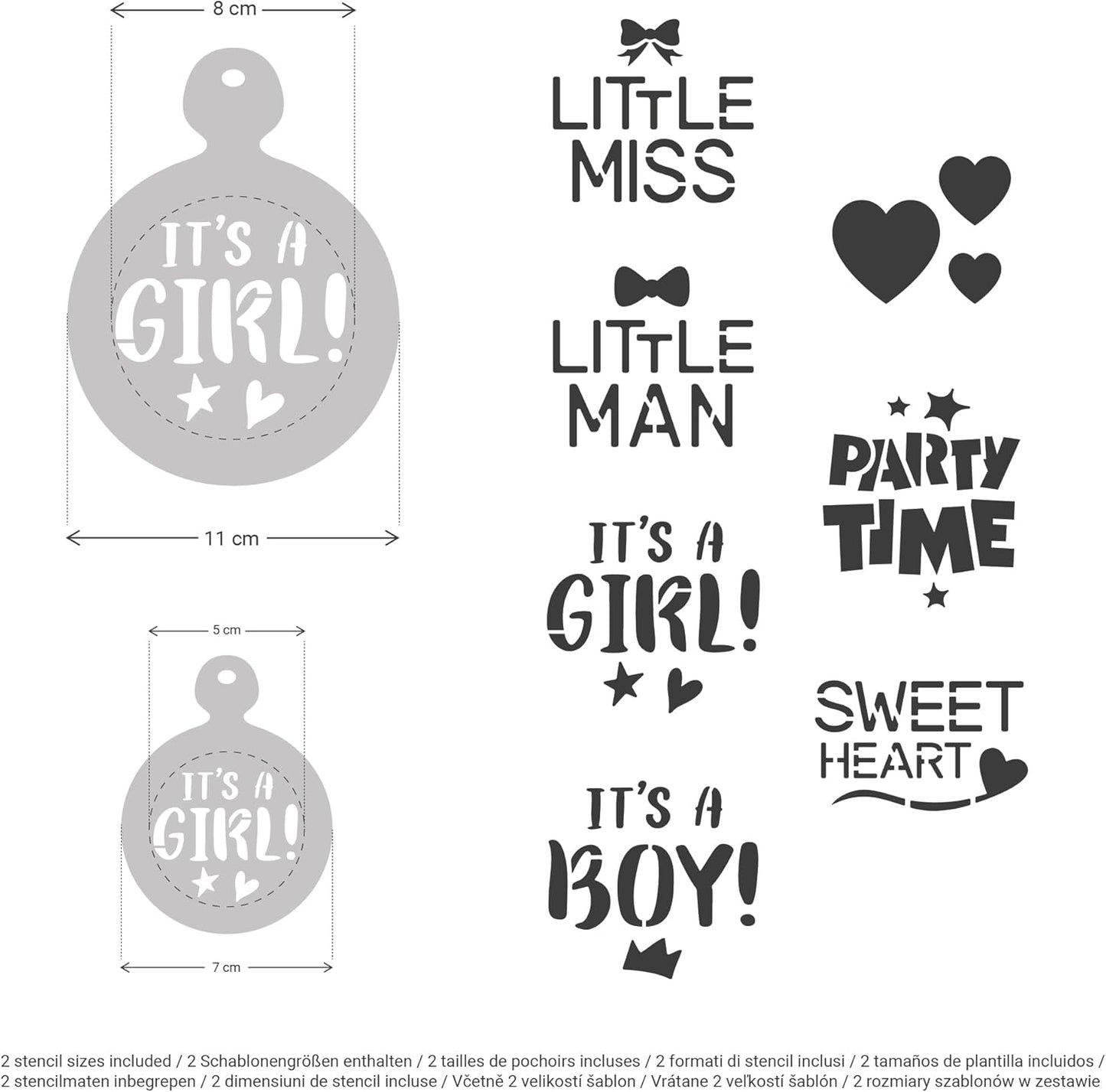 NAKLEO Coffee Stencils and Cookies Decoration 14Pcs 2.8”x2.8” and 4.3”x4.3”, Reusable Plastic Baking Templates, Baby Shower Newborn, Barista DIY Art Craft, Capuccino Latte Chocolate Cake Biscuit