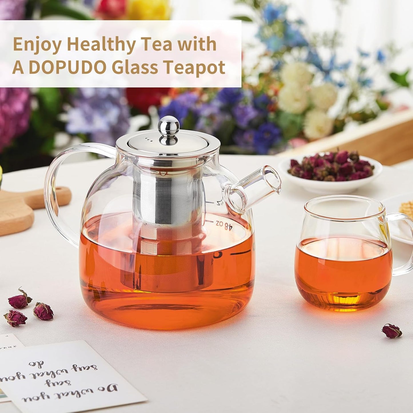 68OZ Glass Teapot Tea Pot With Infuser, Glass Kettle For Stove Top, Tea Glass Pot, 2000ML Glass Tea Cup With Infuser And Lid For Loose Leaf Tea Steeper, Dishwasher Safe