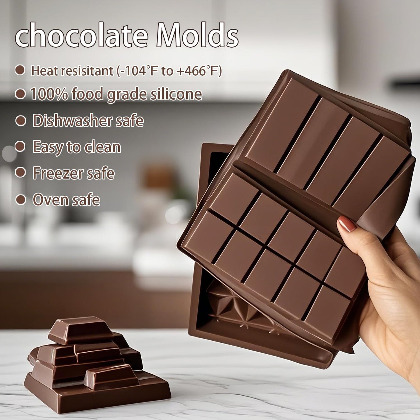 La chat 2 Packs Silicone Molds for Chocolate, Food Grade no-stick Baking, candy and butter Mold with different shape (2 packs chocolate bar)