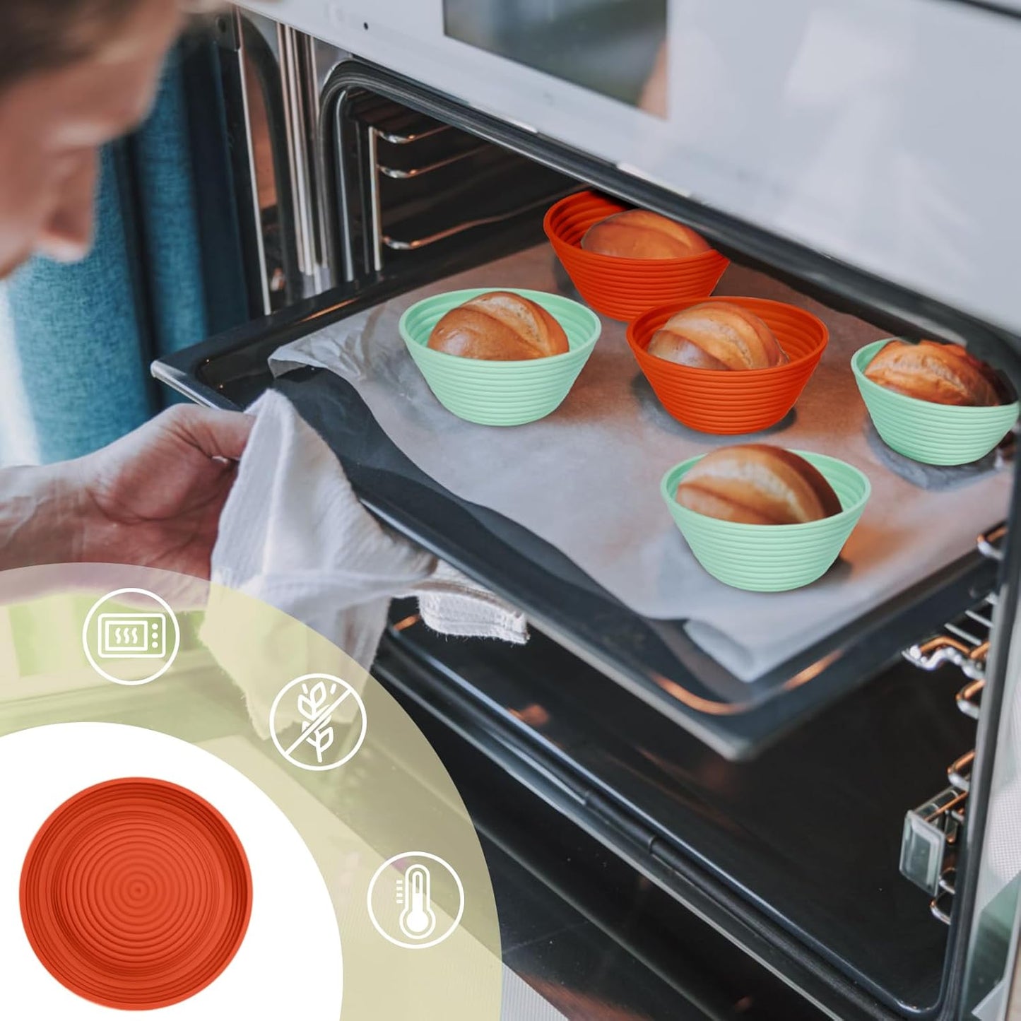 Silicone Banneton, Sourdough Bread Baskets (Set of 6, 5 Inch), Round Proofing Bread Bowls with Starter Kit, Bread Making Baking Supplies